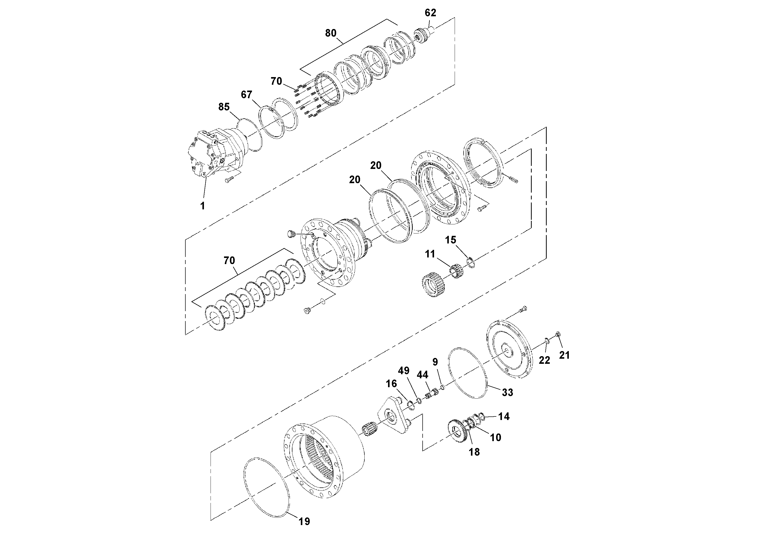 Схема запчастей Volvo SD70D/SD70F/SD77DX/SD77F S/N 197387- - 90302 Drum Drive Motor 
