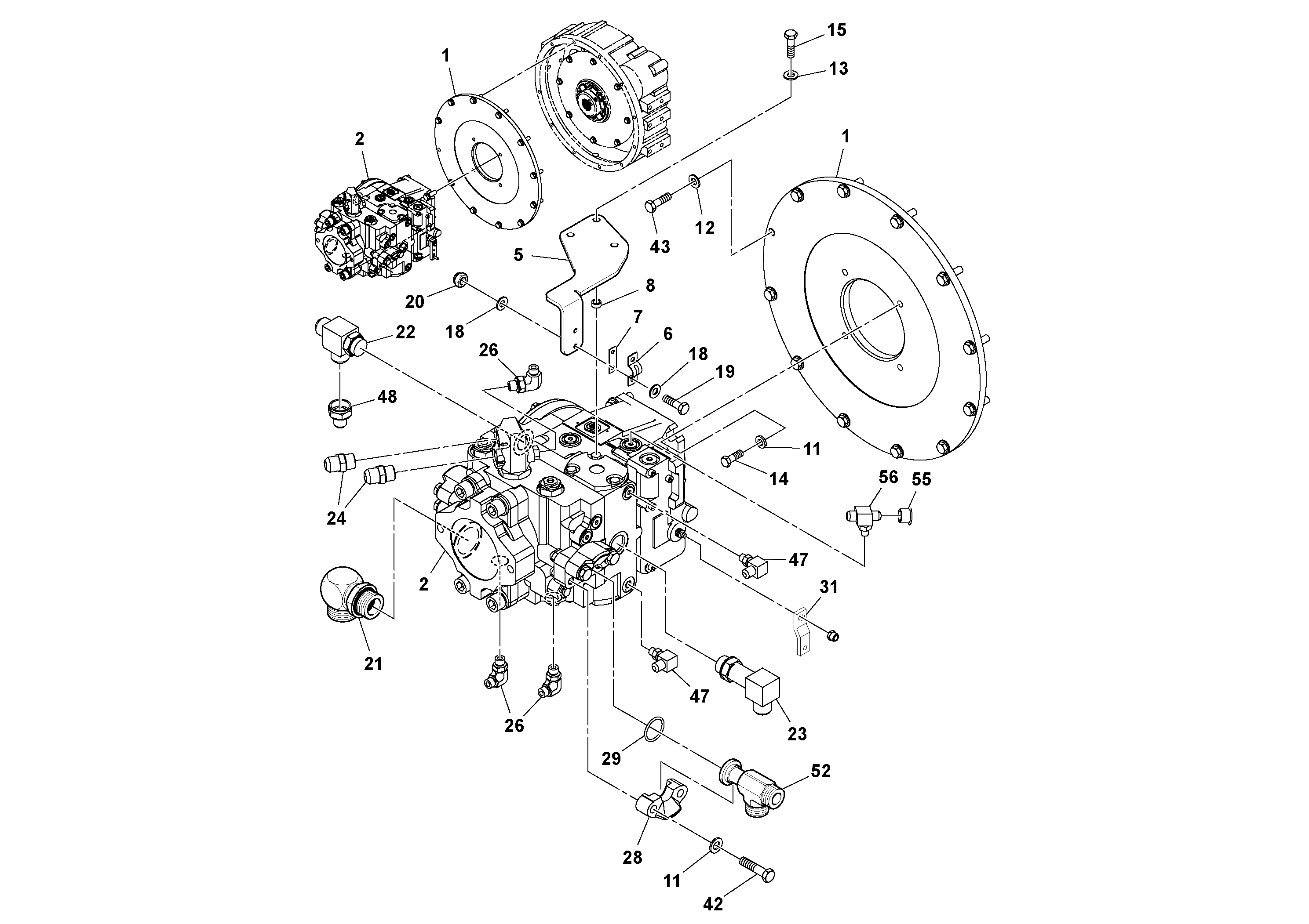 Схема запчастей Volvo SD70D/SD70F/SD77DX/SD77F S/N 197387- - 90318 Pump Stack Assembly 
