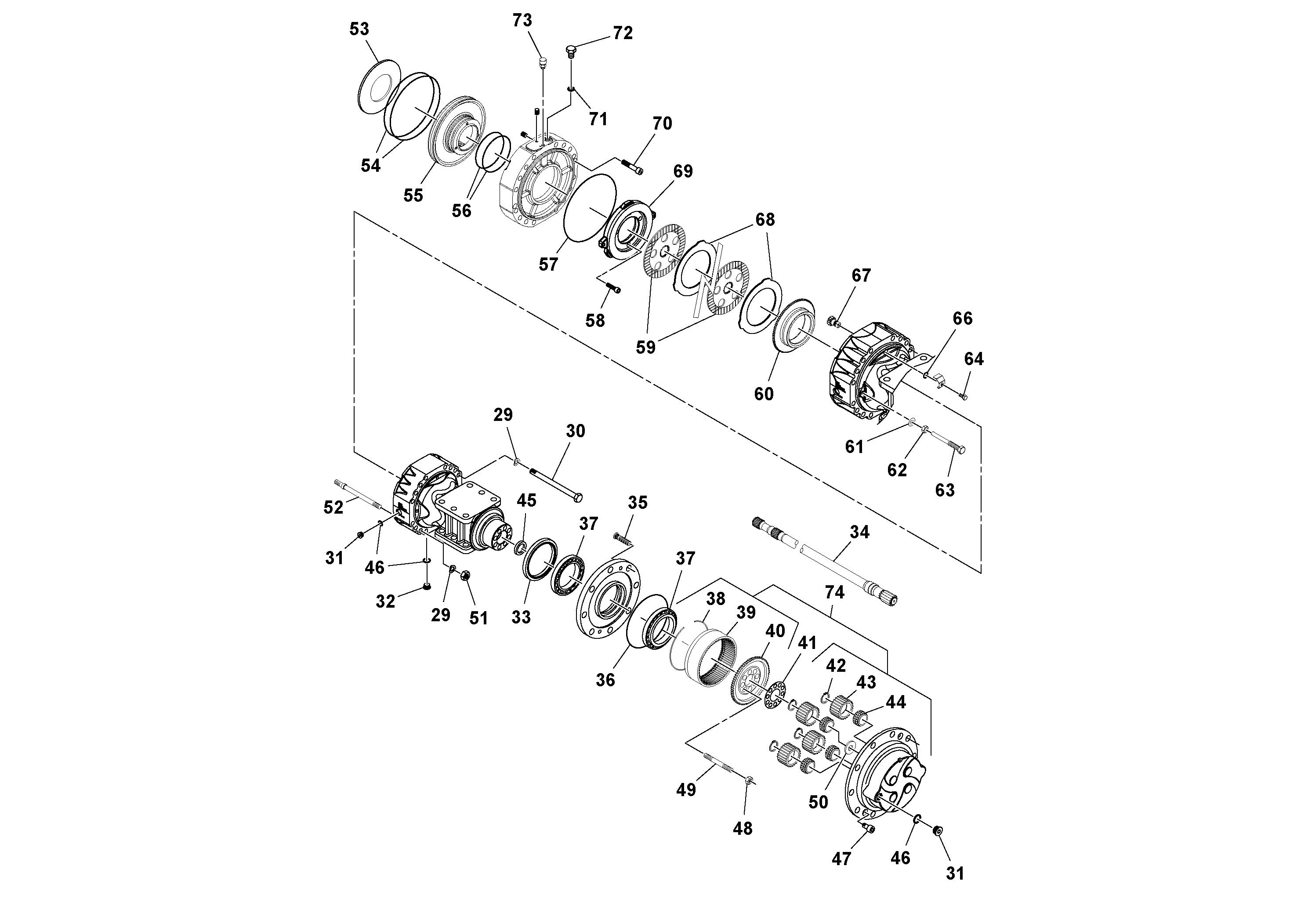 Схема запчастей Volvo SD70D/SD70F/SD77DX/SD77F S/N 197387- - 43821 Мост (ось) 