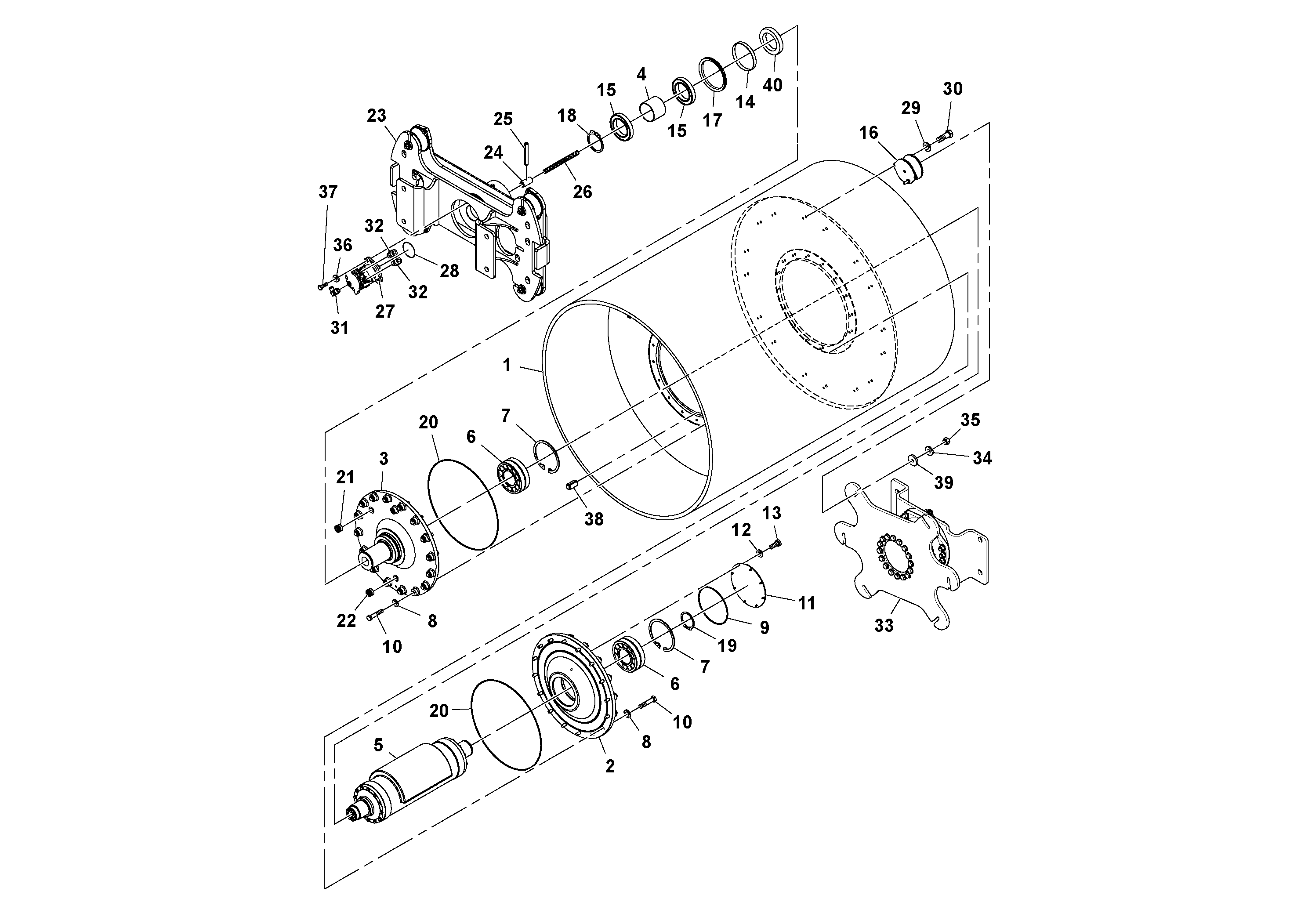 Схема запчастей Volvo SD70D/SD70F/SD77DX/SD77F S/N 197387- - 105008 Drum Assembly 