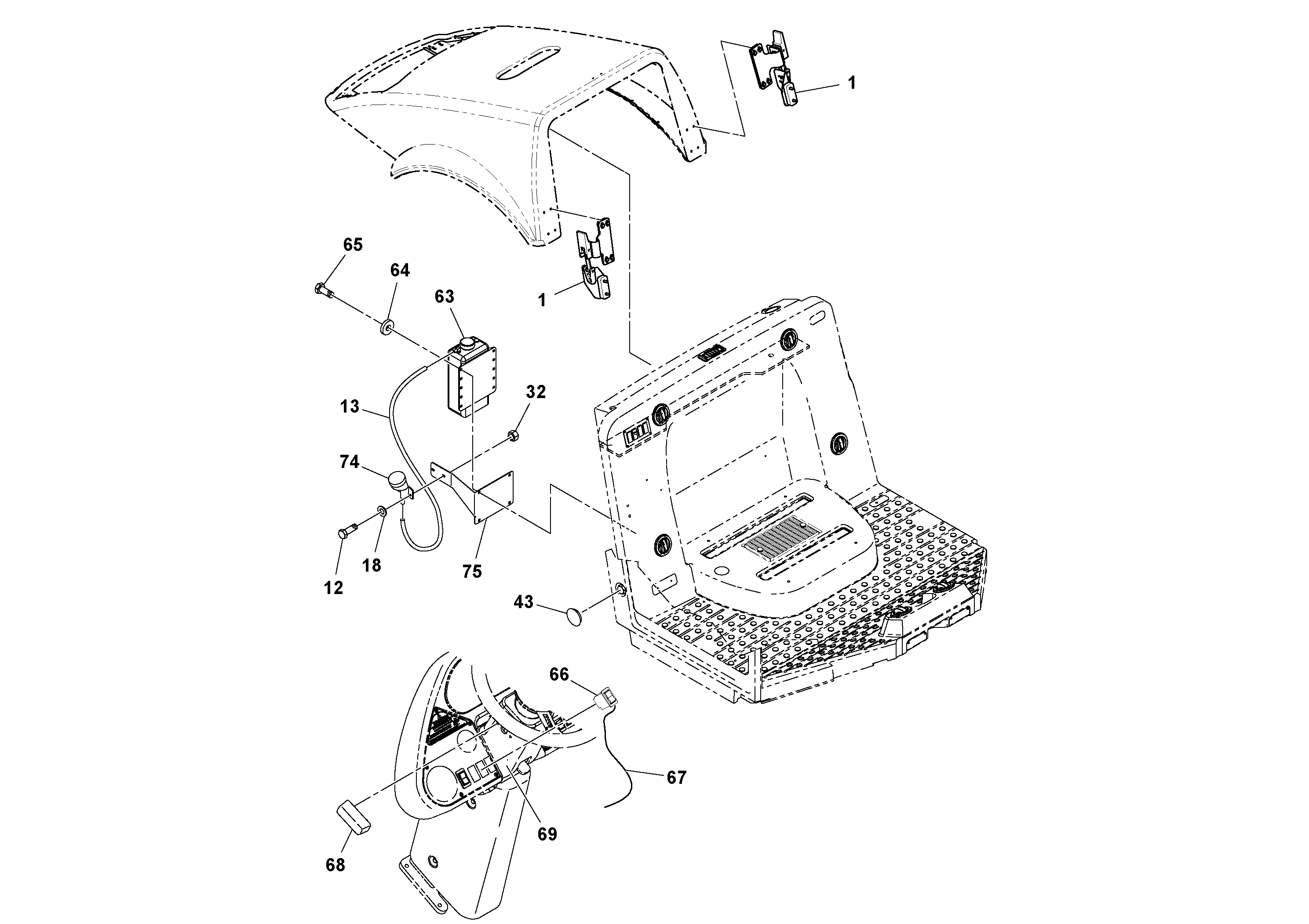 Схема запчастей Volvo SD70D/SD70F/SD77DX/SD77F S/N 197387- - 82189 Cab With Heater 
