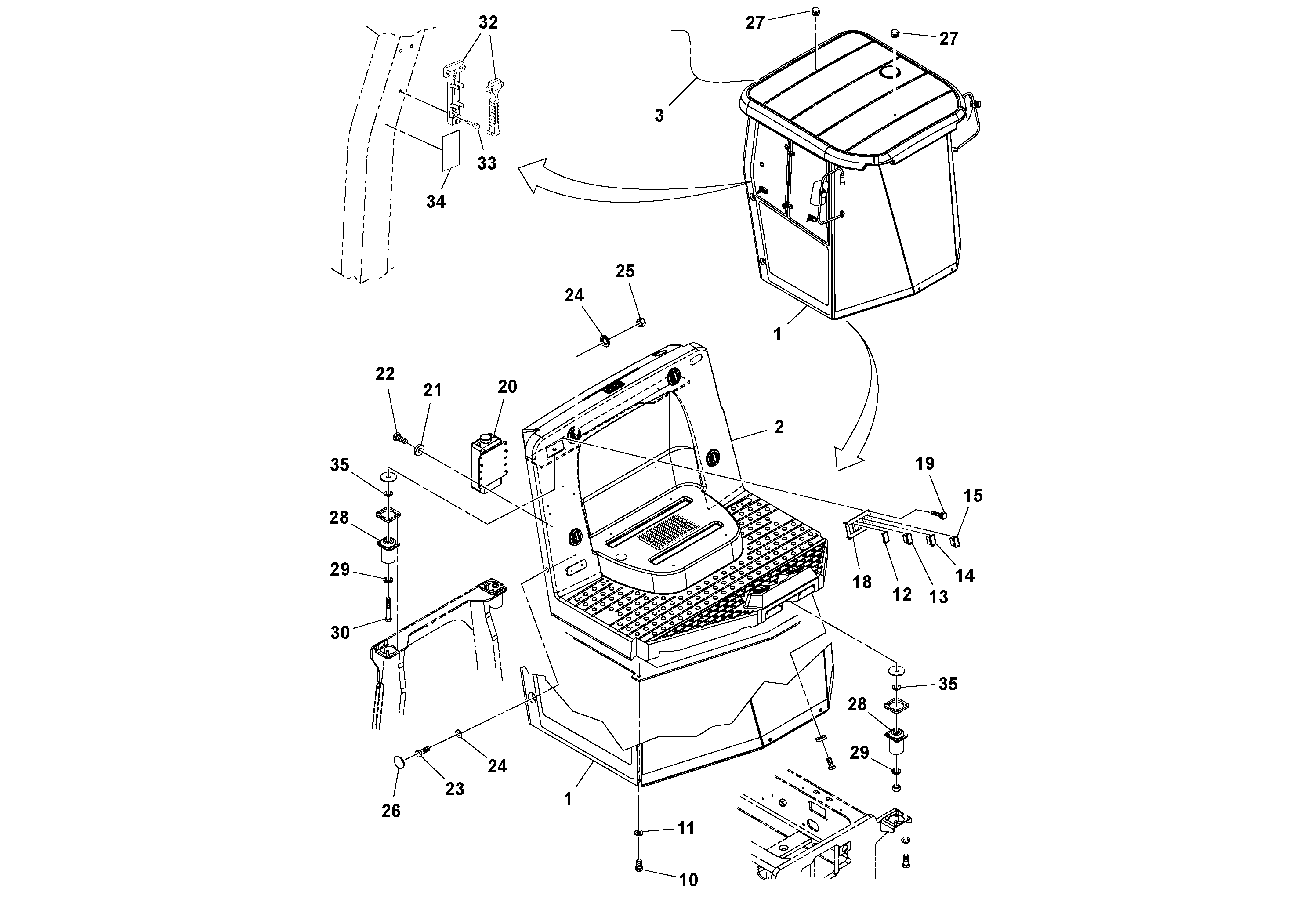 Схема запчастей Volvo SD70D/SD70F/SD77DX/SD77F S/N 197387- - 87121 Cab With Heater Installation 