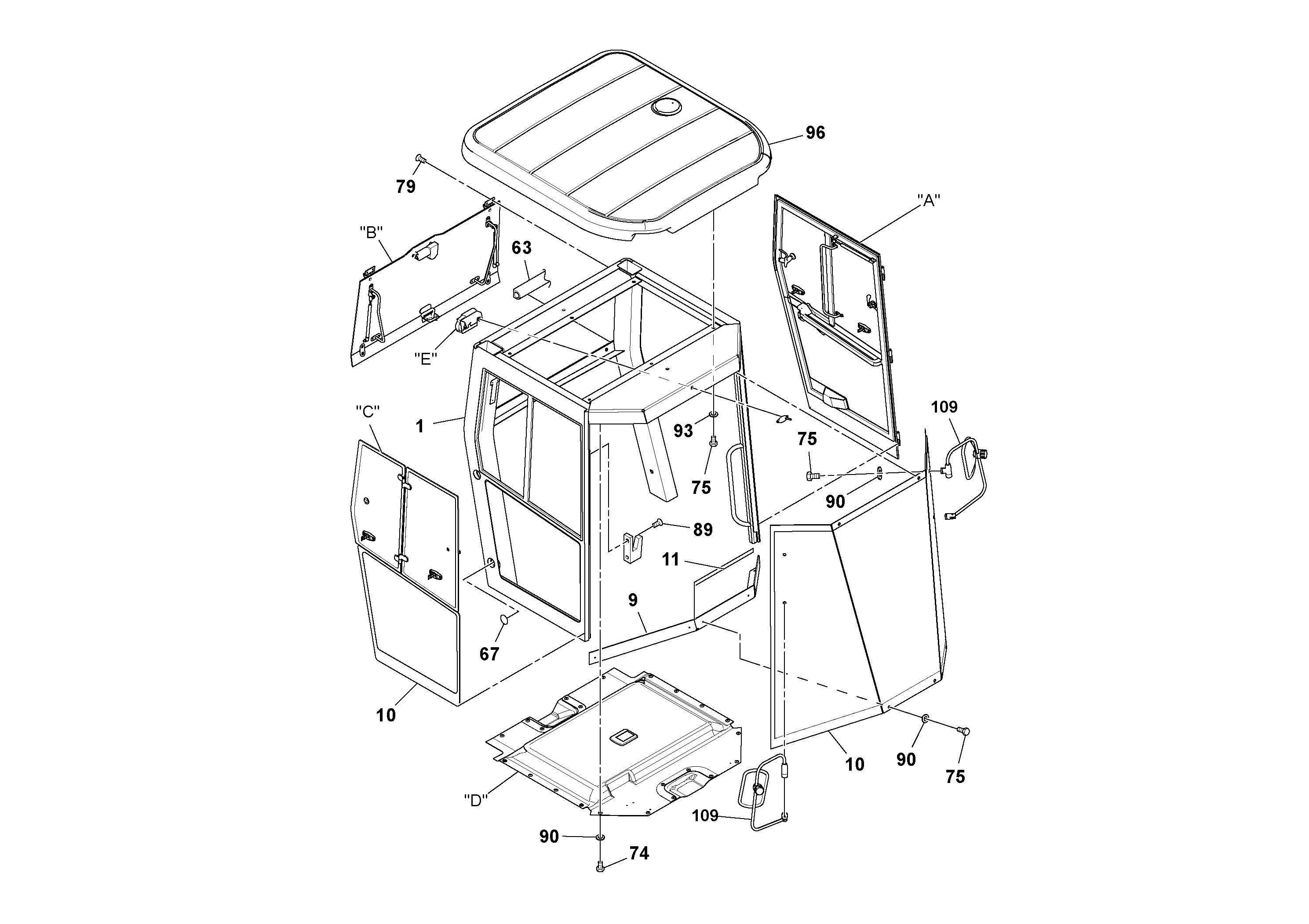 Схема запчастей Volvo SD70D/SD70F/SD77DX/SD77F S/N 197387- - 88911 Cab Assembly 