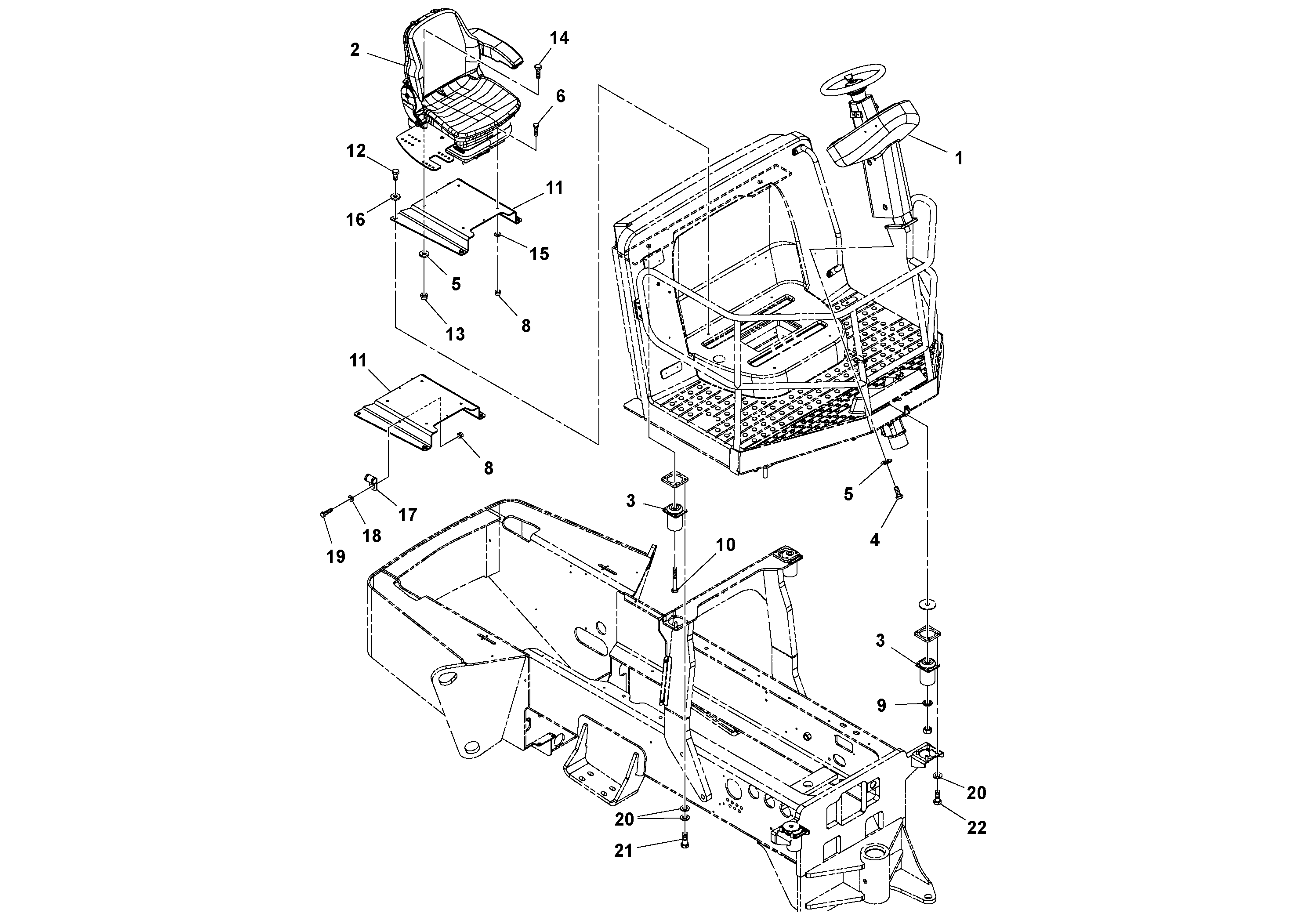 Схема запчастей Volvo SD70D/SD70F/SD77DX/SD77F S/N 197387- - 106693 Pedestal And Seat Installation 