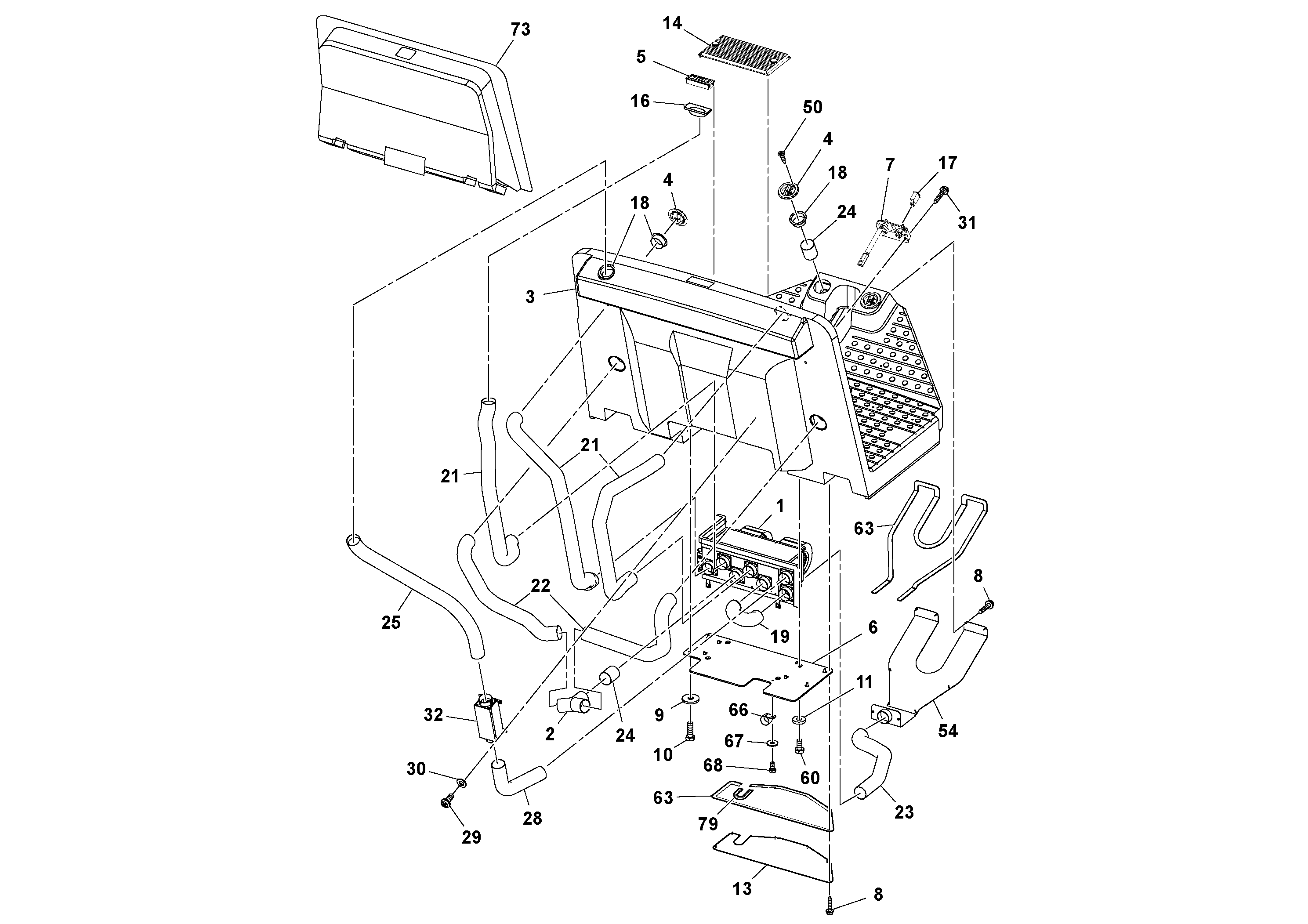 Схема запчастей Volvo SD70D/SD70F/SD77DX/SD77F S/N 197387- - 105338 Cab Heater Assembly 