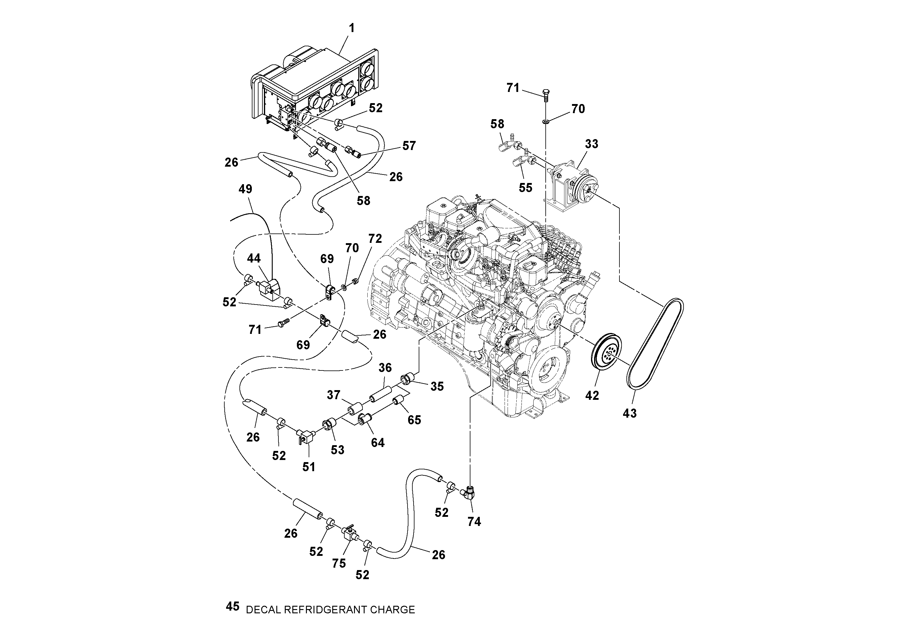 Схема запчастей Volvo SD70D/SD70F/SD77DX/SD77F S/N 197387- - 86057 Cab Heater Assembly 