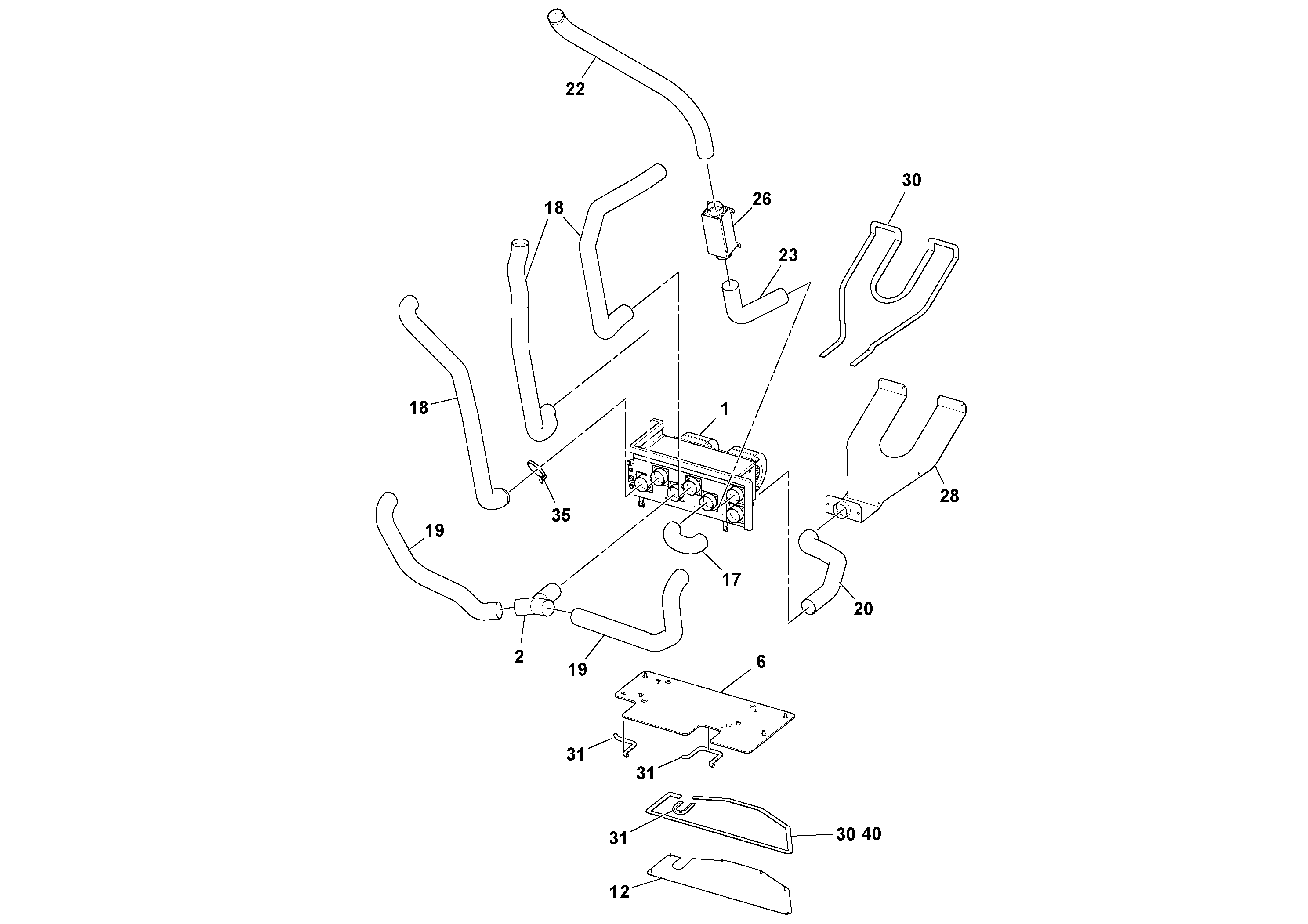 Схема запчастей Volvo SD70D/SD70F/SD77DX/SD77F S/N 197387- - 96365 Cab Heater Assembly 
