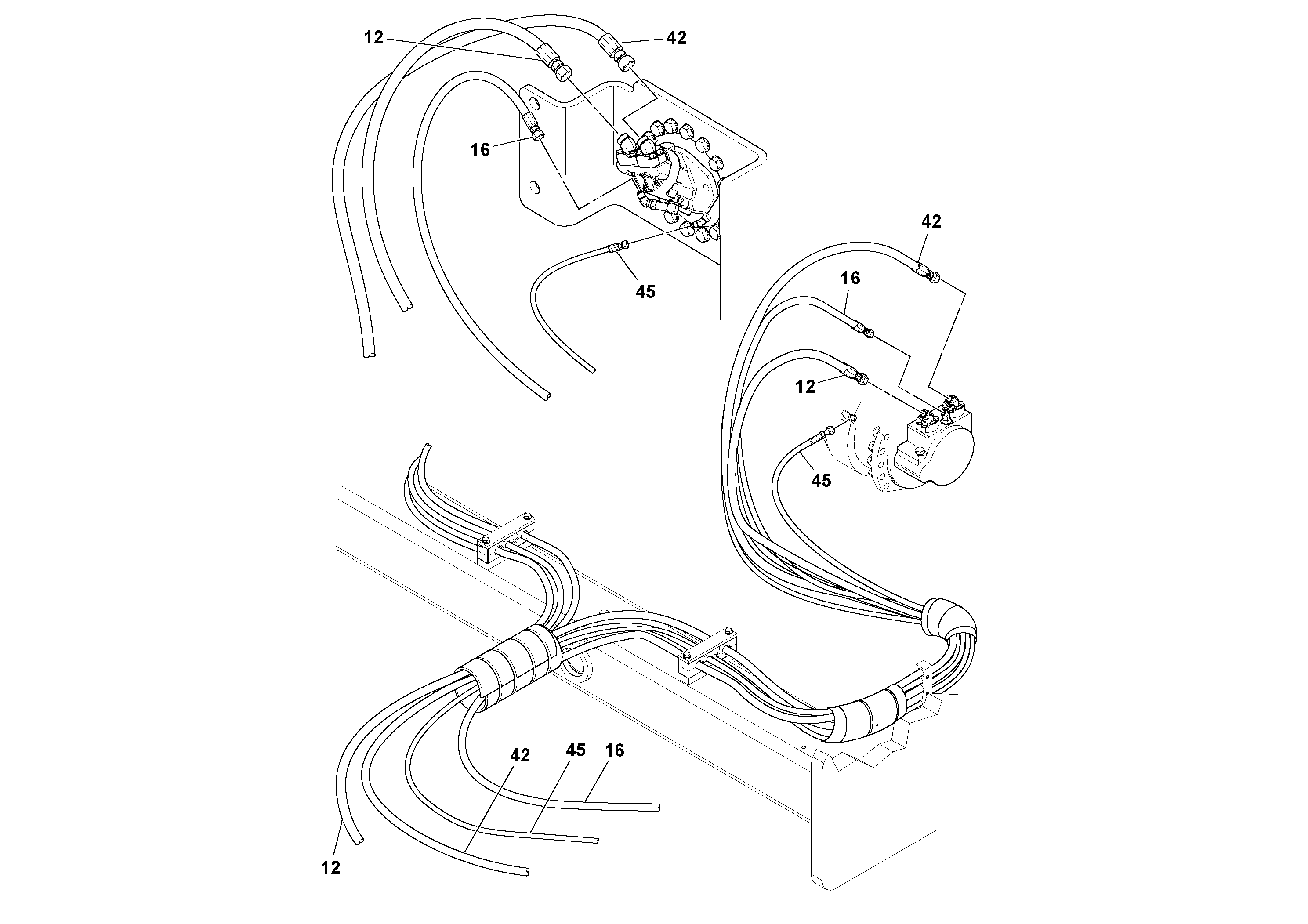 Схема запчастей Volvo SD70D/SD70F/SD77DX/SD77F S/N 197387- - 53568 Hoses Installation 