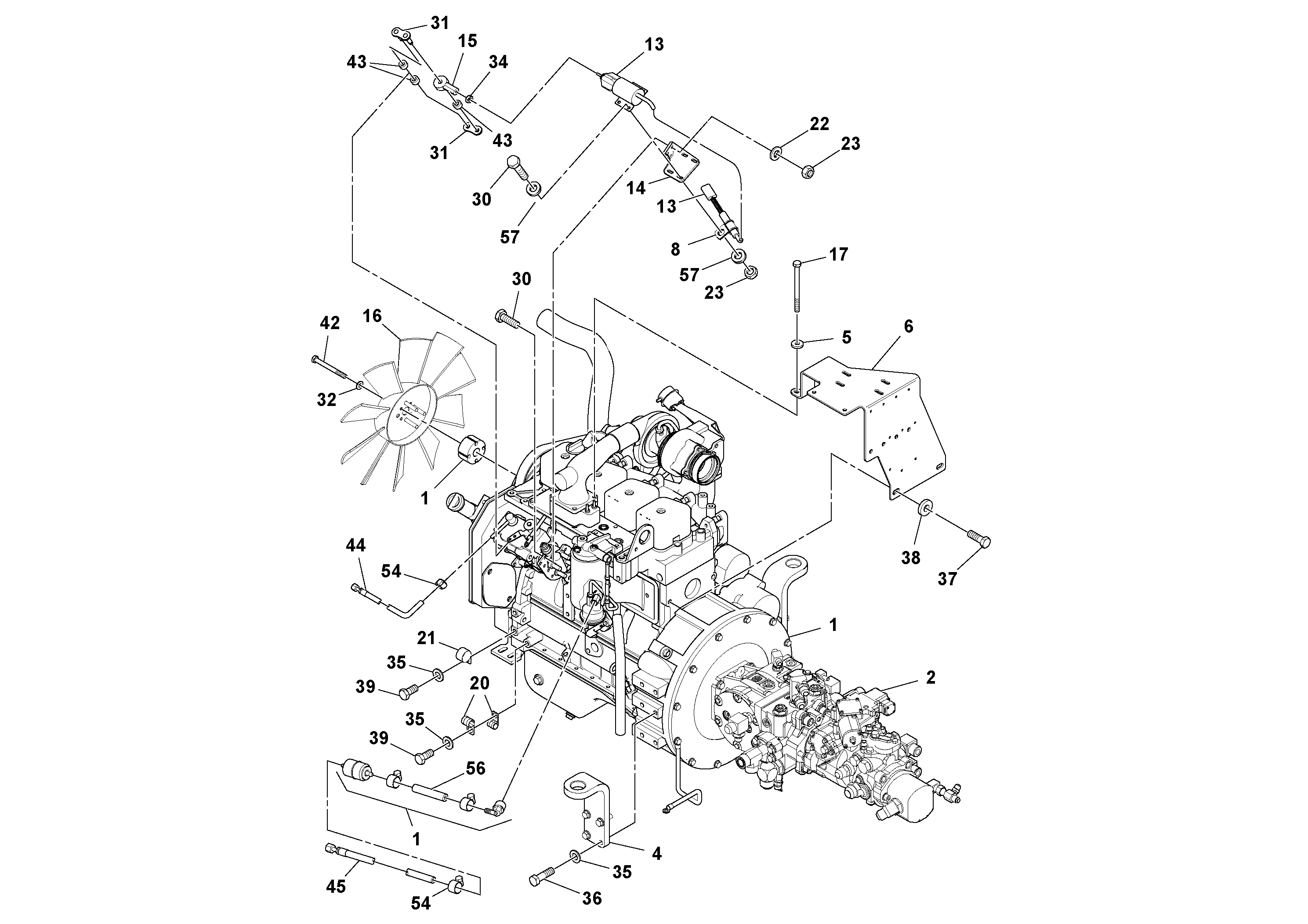 Схема запчастей Volvo SD70D/SD70F/SD77DX/SD77F S/N 197387- - 96357 Двигатель в сборе 