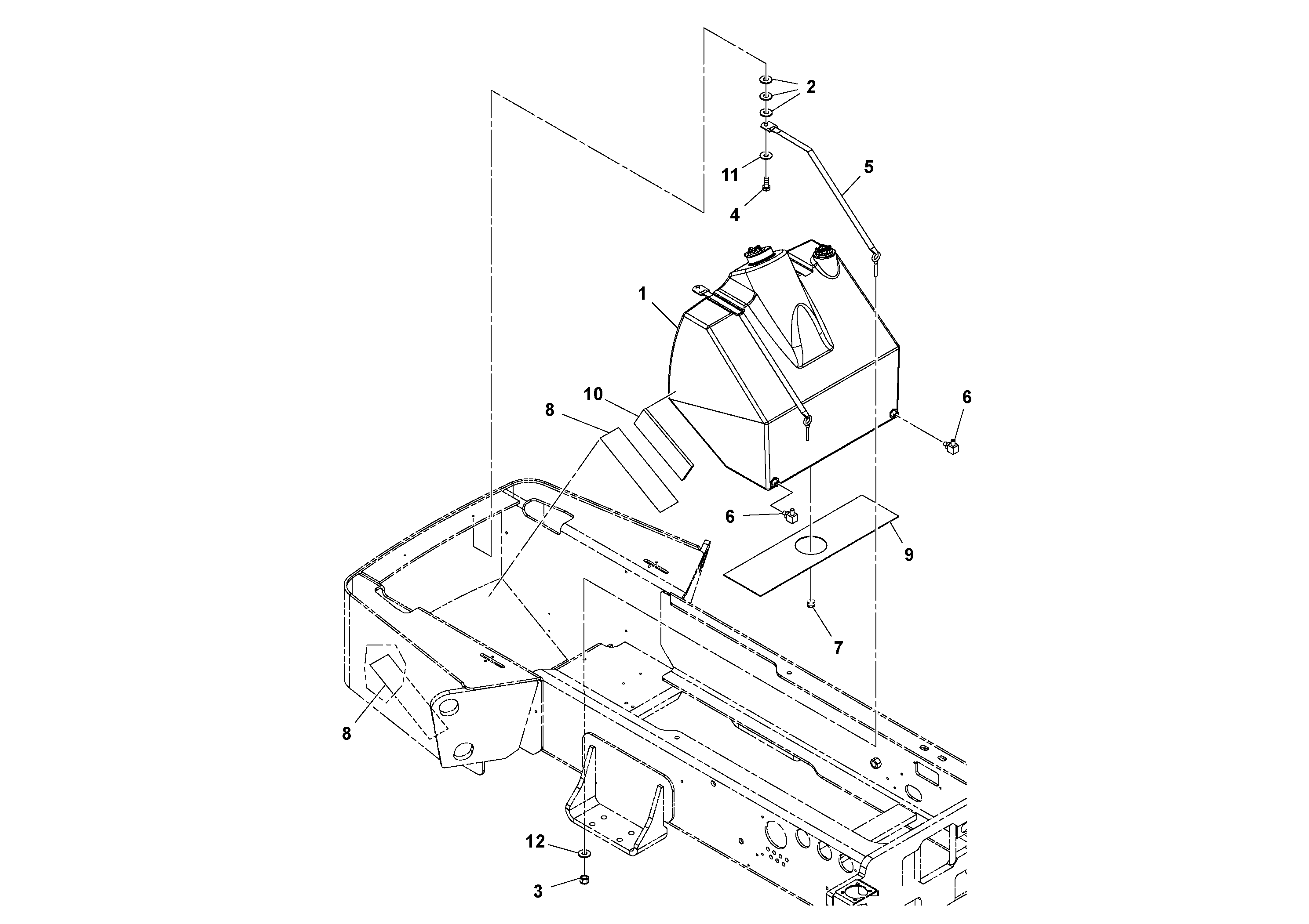 Схема запчастей Volvo SD70D/SD70F/SD77DX/SD77F S/N 197387- - 98139 Fuel Tank Installation 