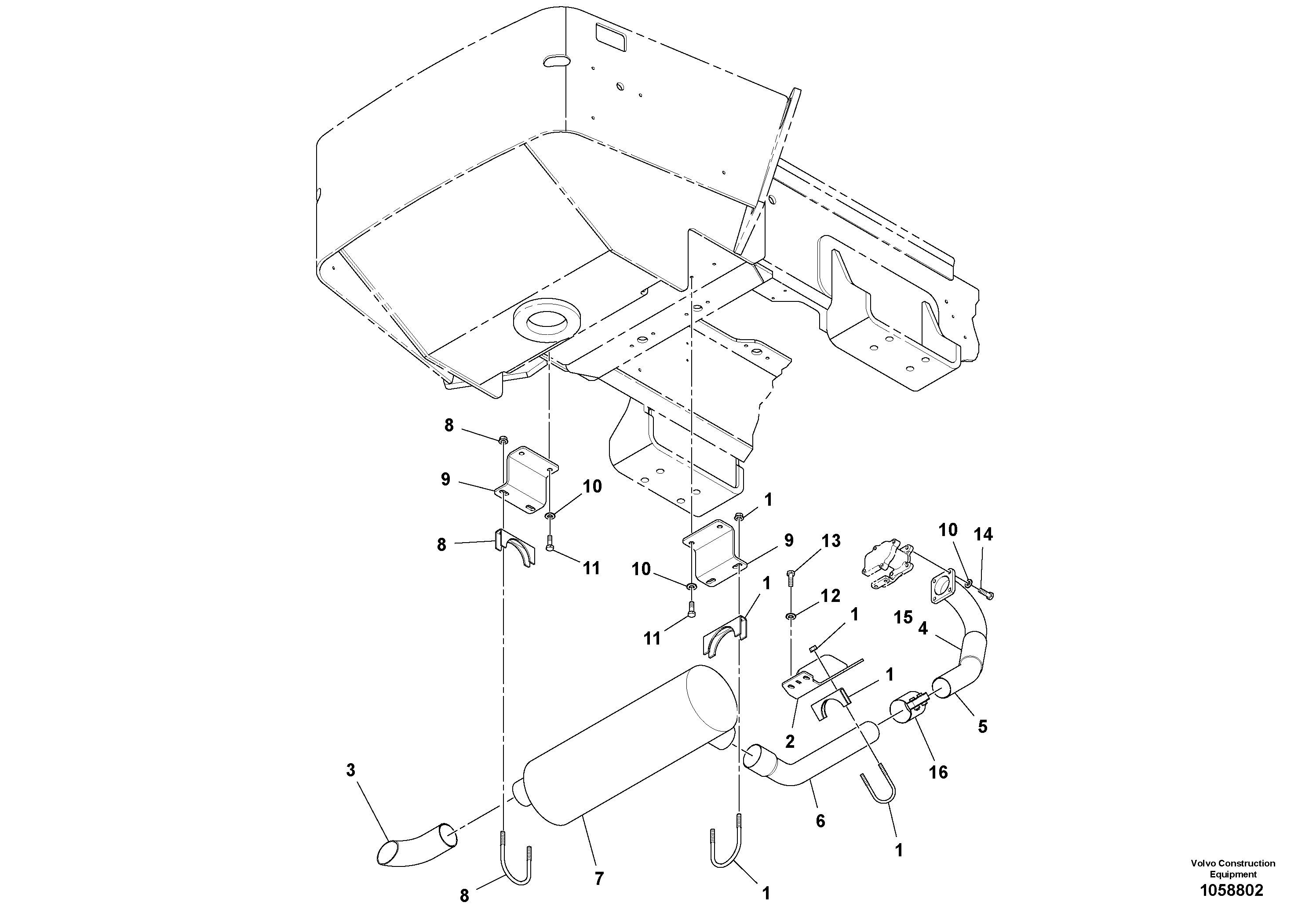 Схема запчастей Volvo SD70D/SD70F/SD77DX/SD77F S/N 197387- - 101929 Exhaust Installation 
