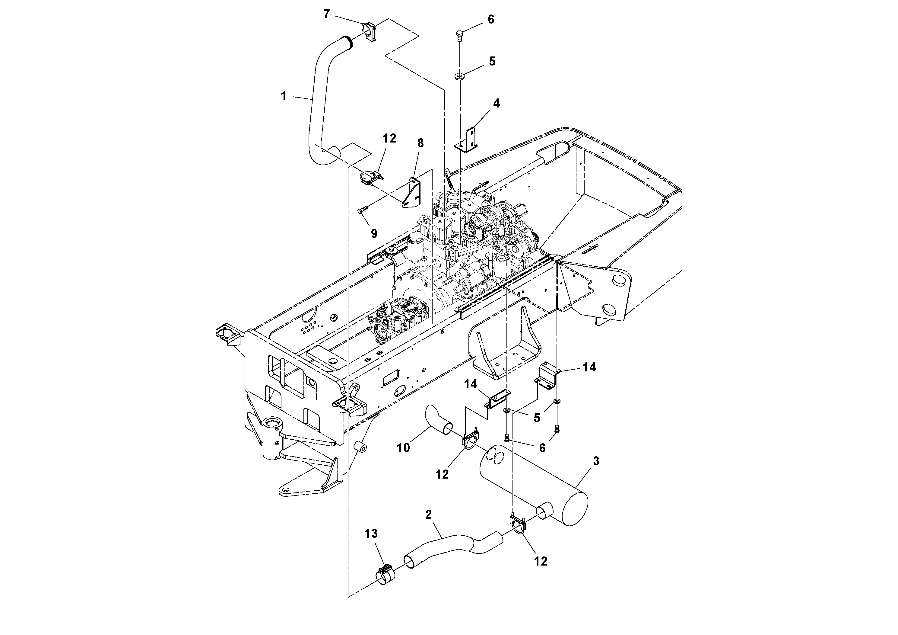 Схема запчастей Volvo SD70D/SD70F/SD77DX/SD77F S/N 197387- - 95705 Exhaust Installation 