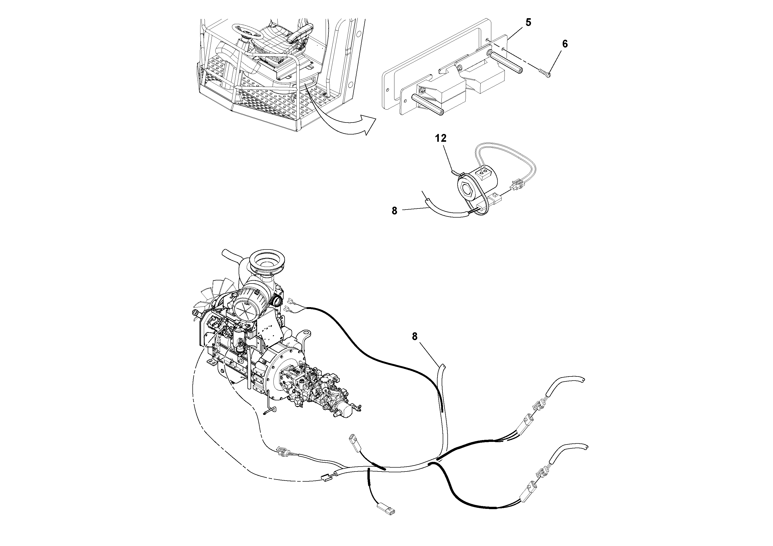 Схема запчастей Volvo SD70D/SD70F/SD77DX/SD77F S/N 197387- - 37415 Cable Harness Installation 