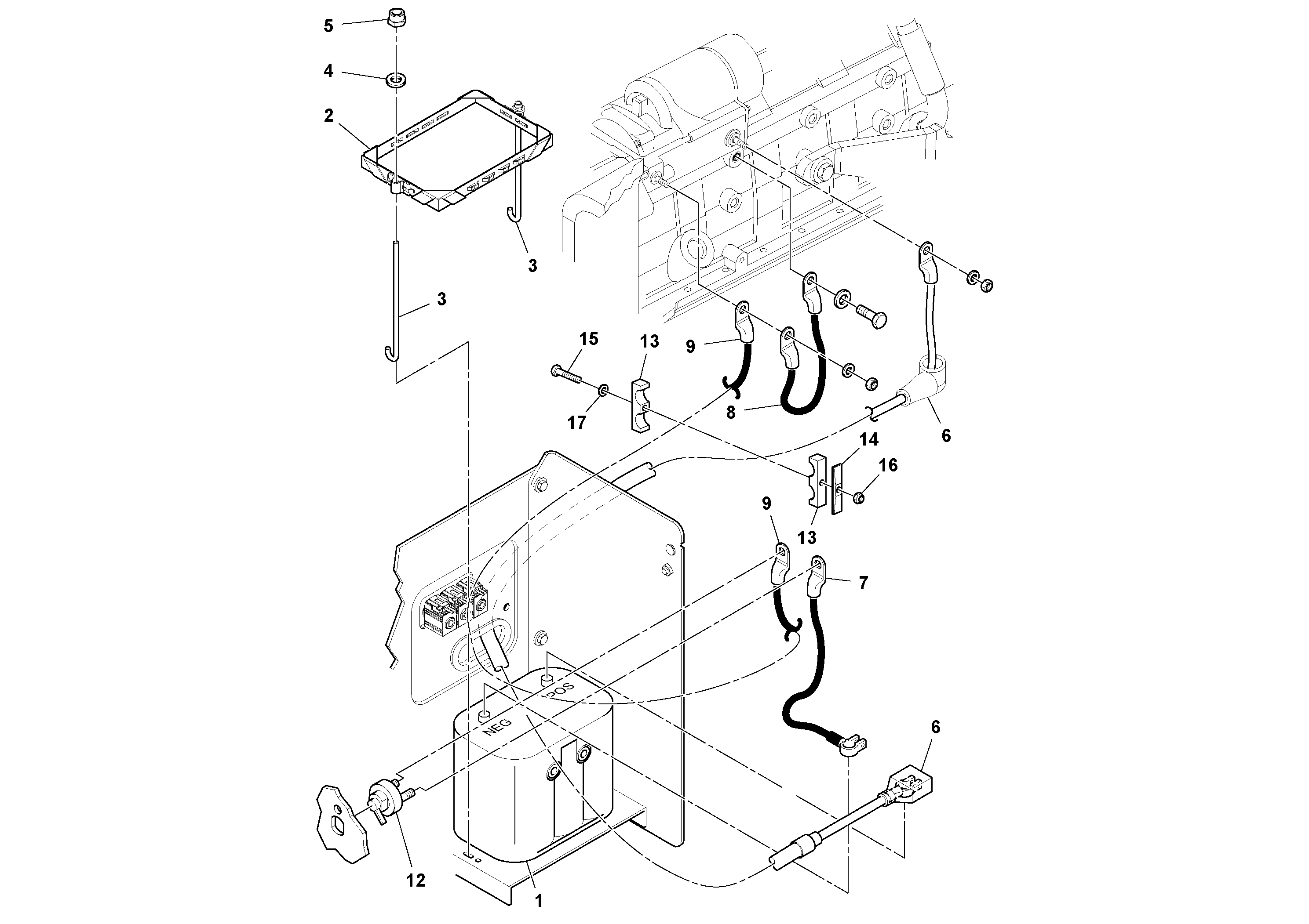 Схема запчастей Volvo SD70D/SD70F/SD77DX/SD77F S/N 197387- - 88521 Battery installation 