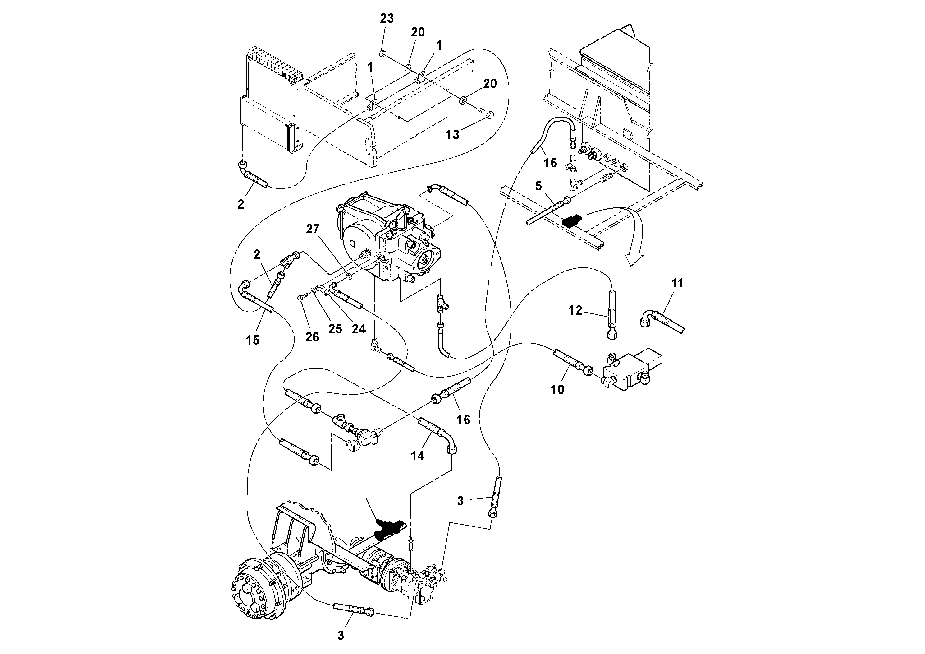 Схема запчастей Volvo SD100C S/N 198060 - - 73649 Traction Hoses Installation 