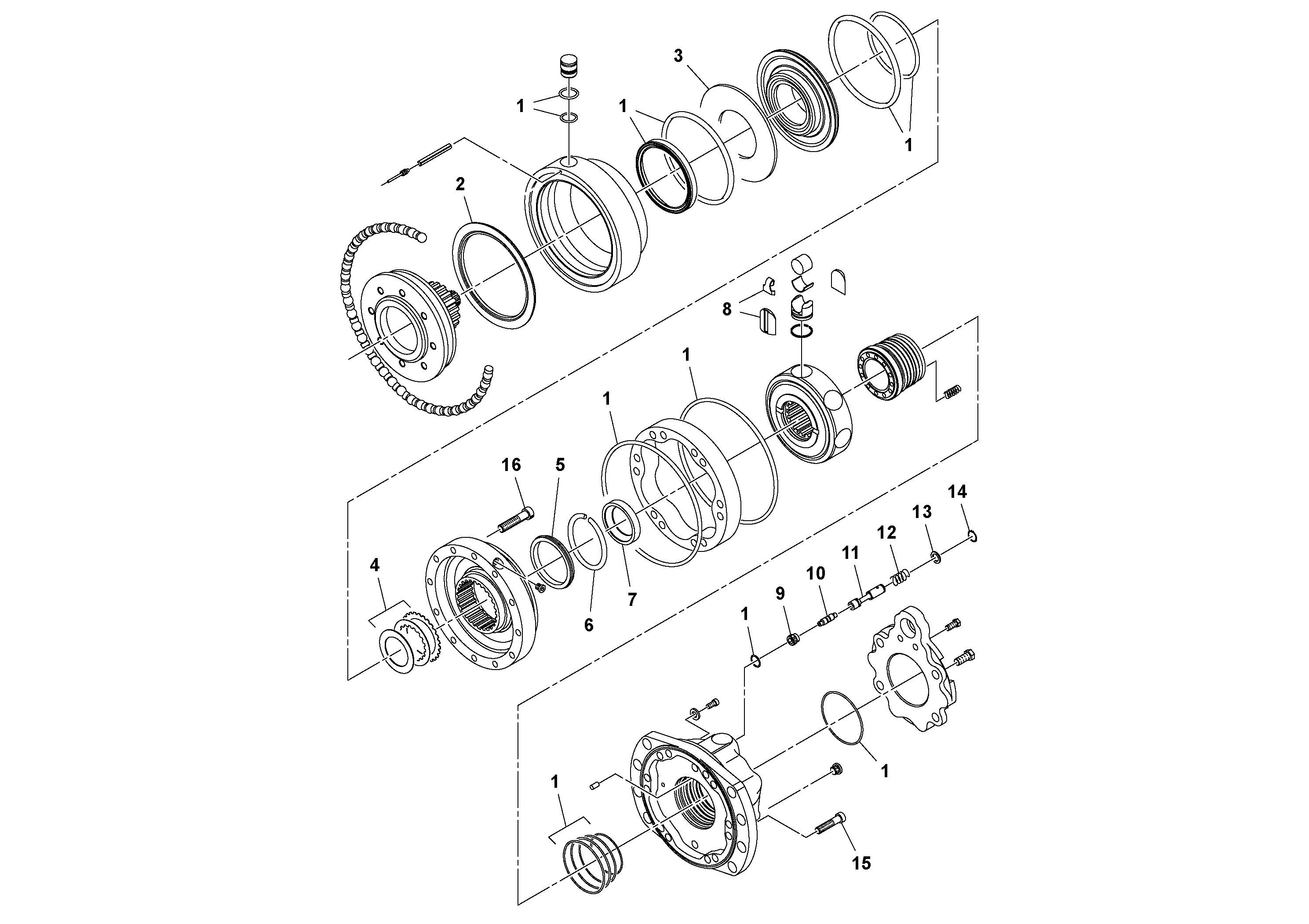 Схема запчастей Volvo SD100C S/N 198060 - - 75734 Drum Drive Motor 