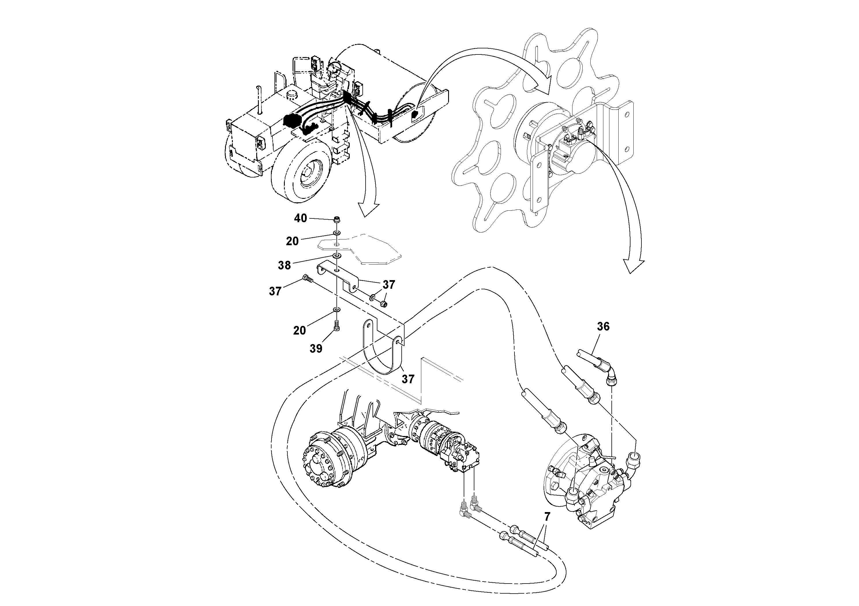 Схема запчастей Volvo SD100C S/N 198060 - - 76544 Traction Hoses Installation 