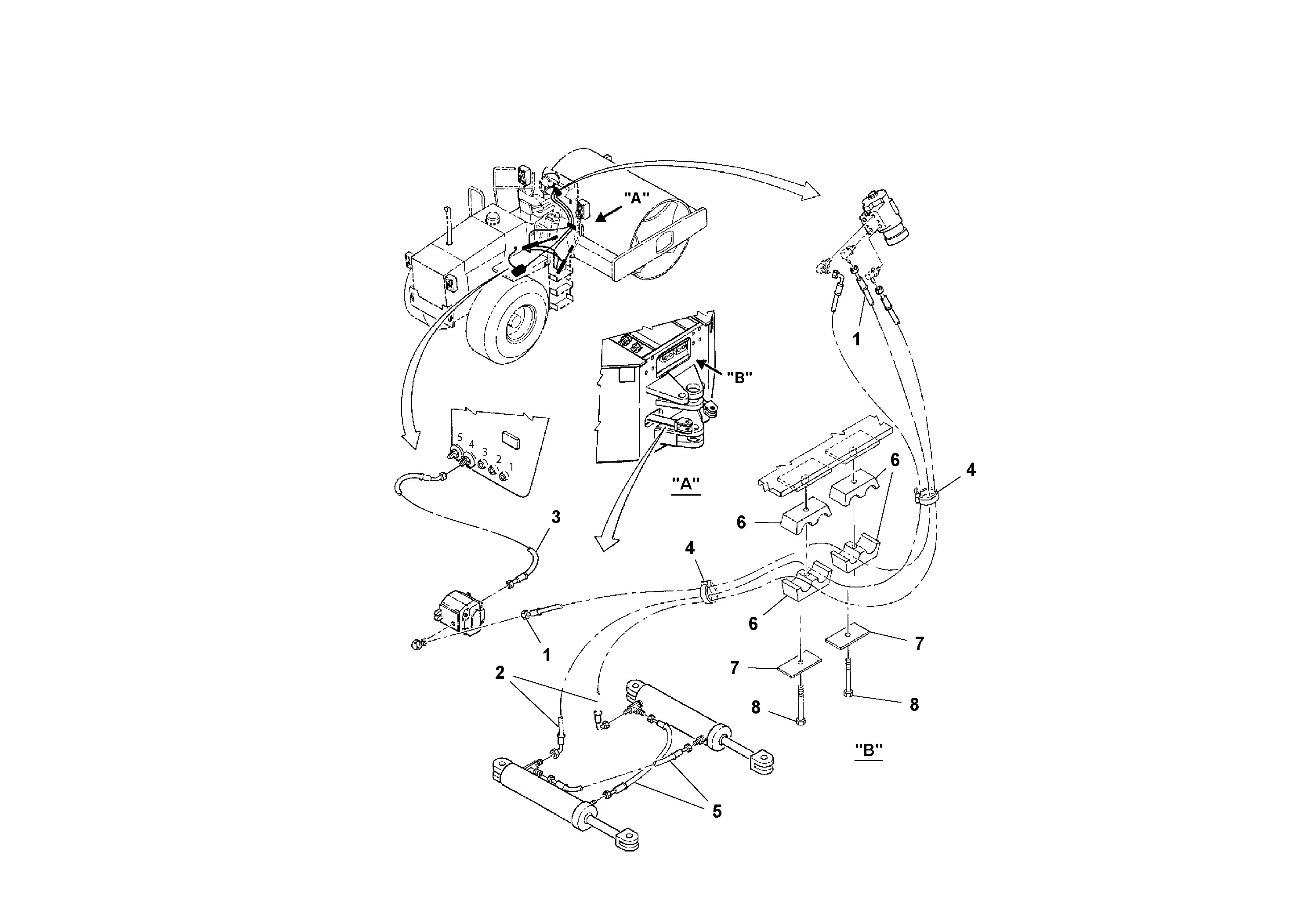 Схема запчастей Volvo SD100C S/N 198060 - - 75724 Steering Hoses Installation 