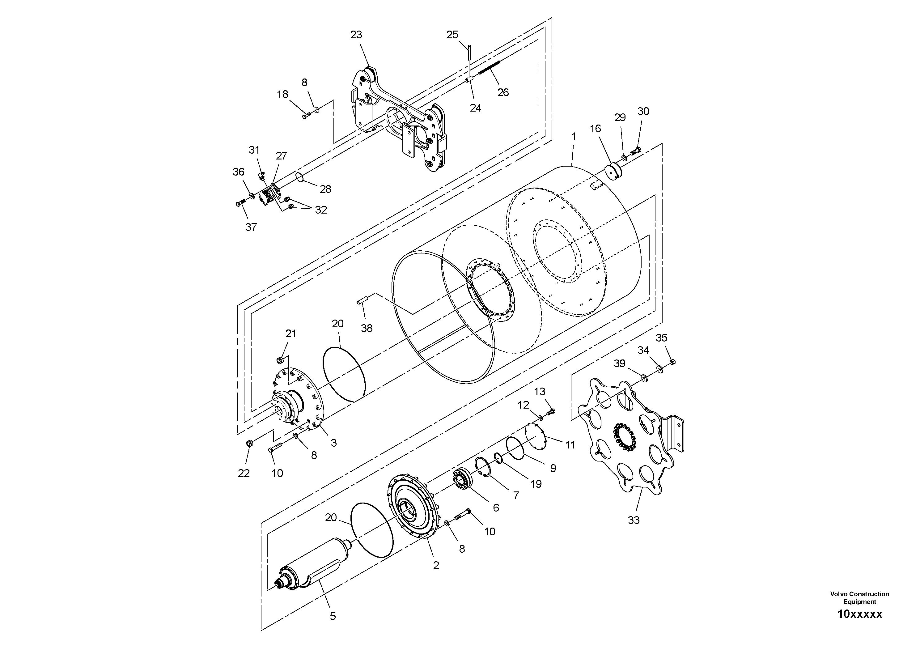 Схема запчастей Volvo SD100C S/N 198060 - - 100056 Drum Assembly 