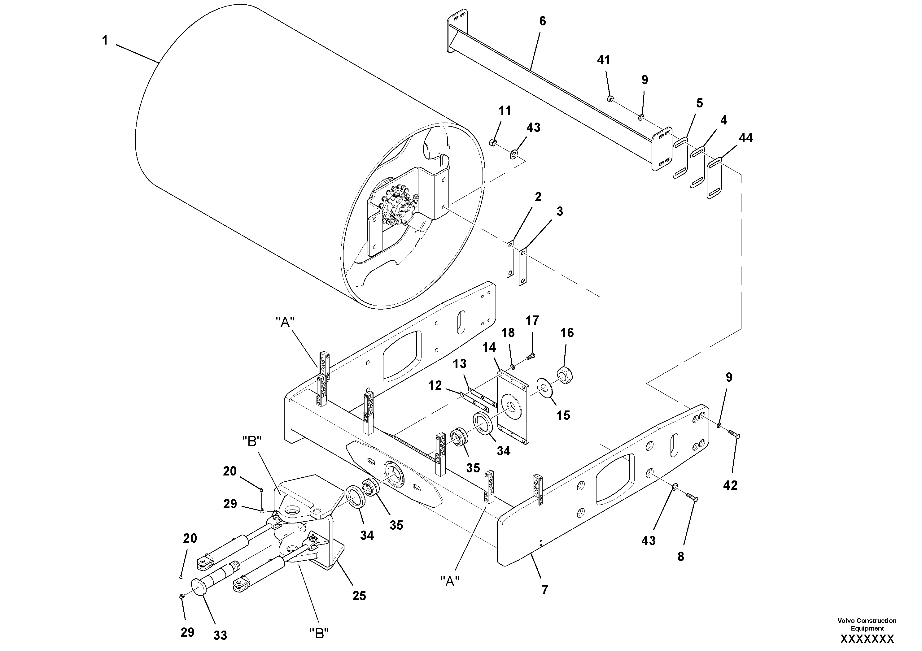 Схема запчастей Volvo SD100C S/N 198060 - - 29121 Drum and Swivel Installation 
