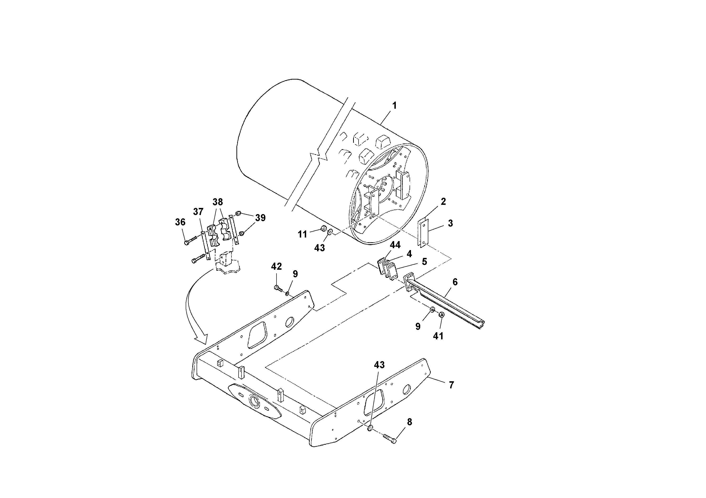 Схема запчастей Volvo SD100C S/N 198060 - - 74257 Drum and Swivel Installation 