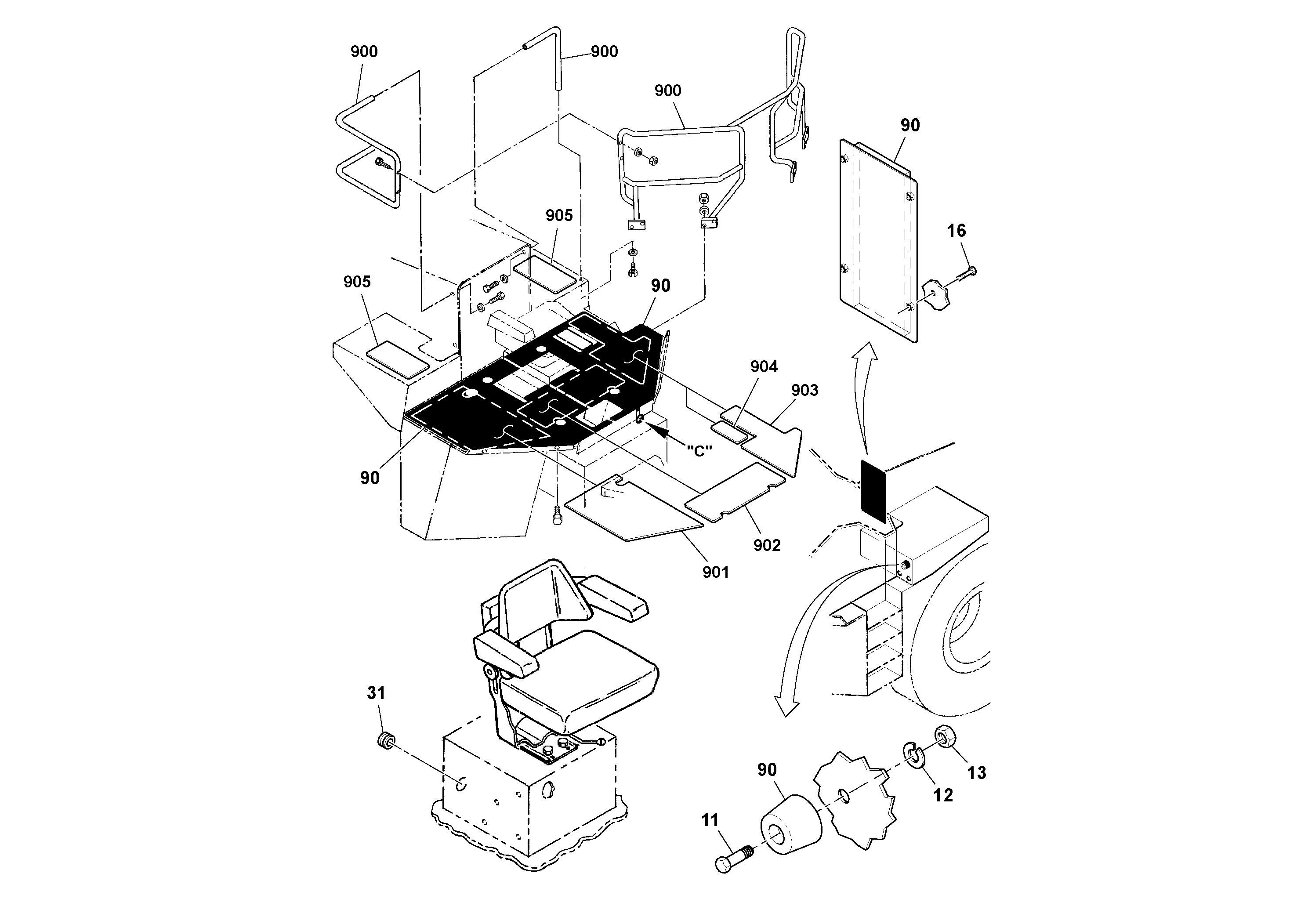 Схема запчастей Volvo SD100C S/N 198060 - - 47400 Cab Installation 