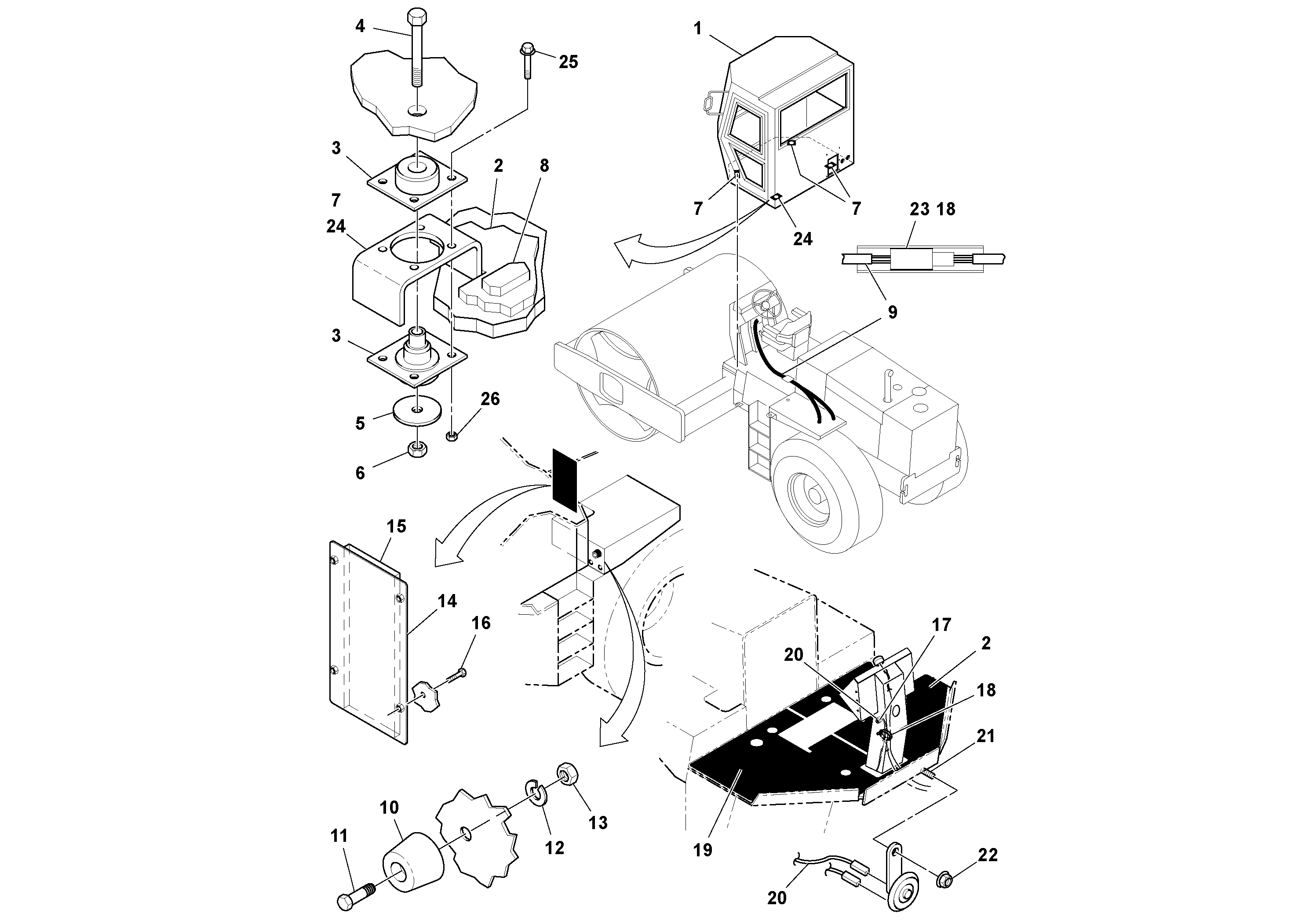 Схема запчастей Volvo SD100C S/N 198060 - - 73929 Cab Installation 
