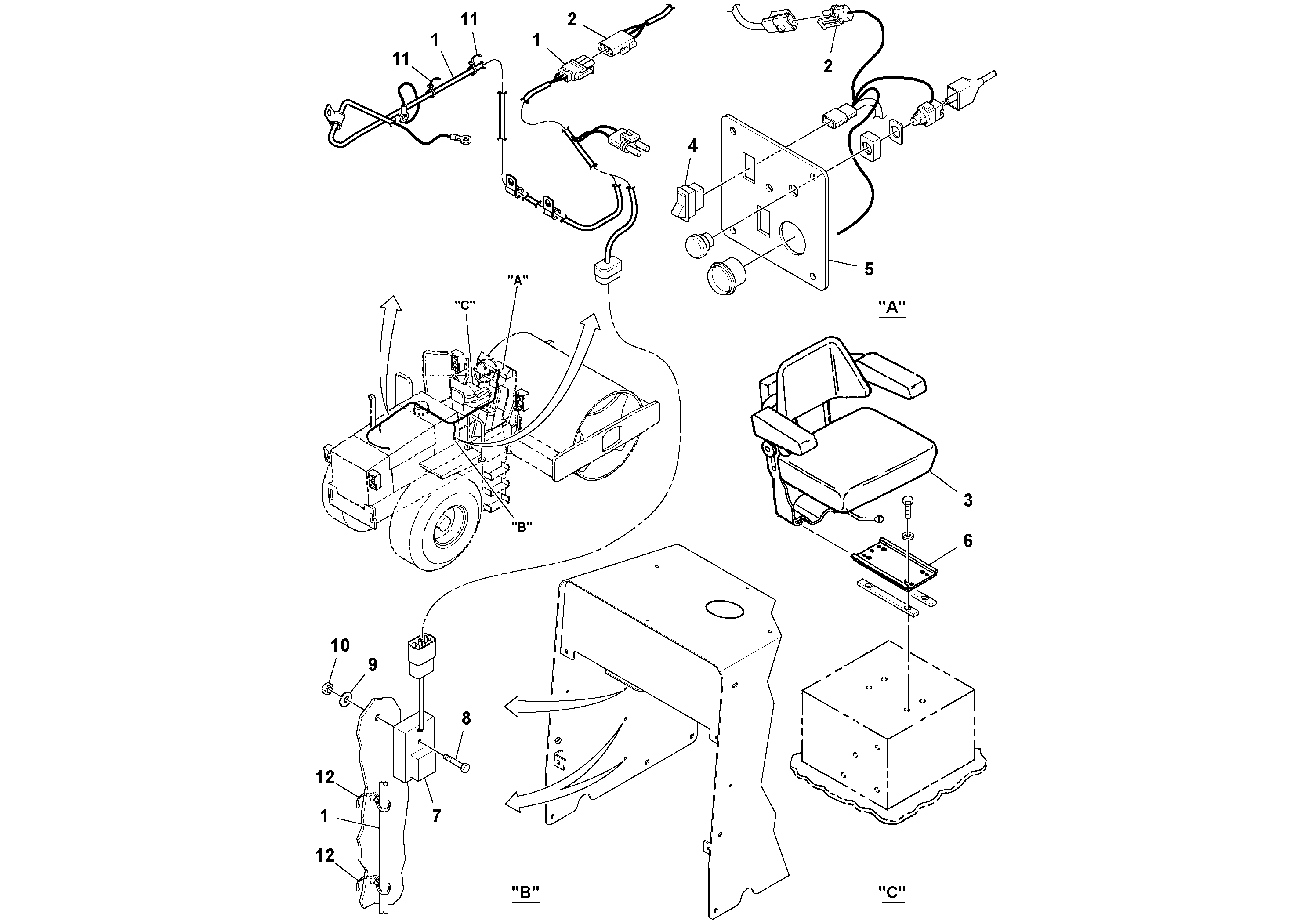 Схема запчастей Volvo SD100C S/N 198060 - - 82222 Seat with Shut-off Switch Installation 