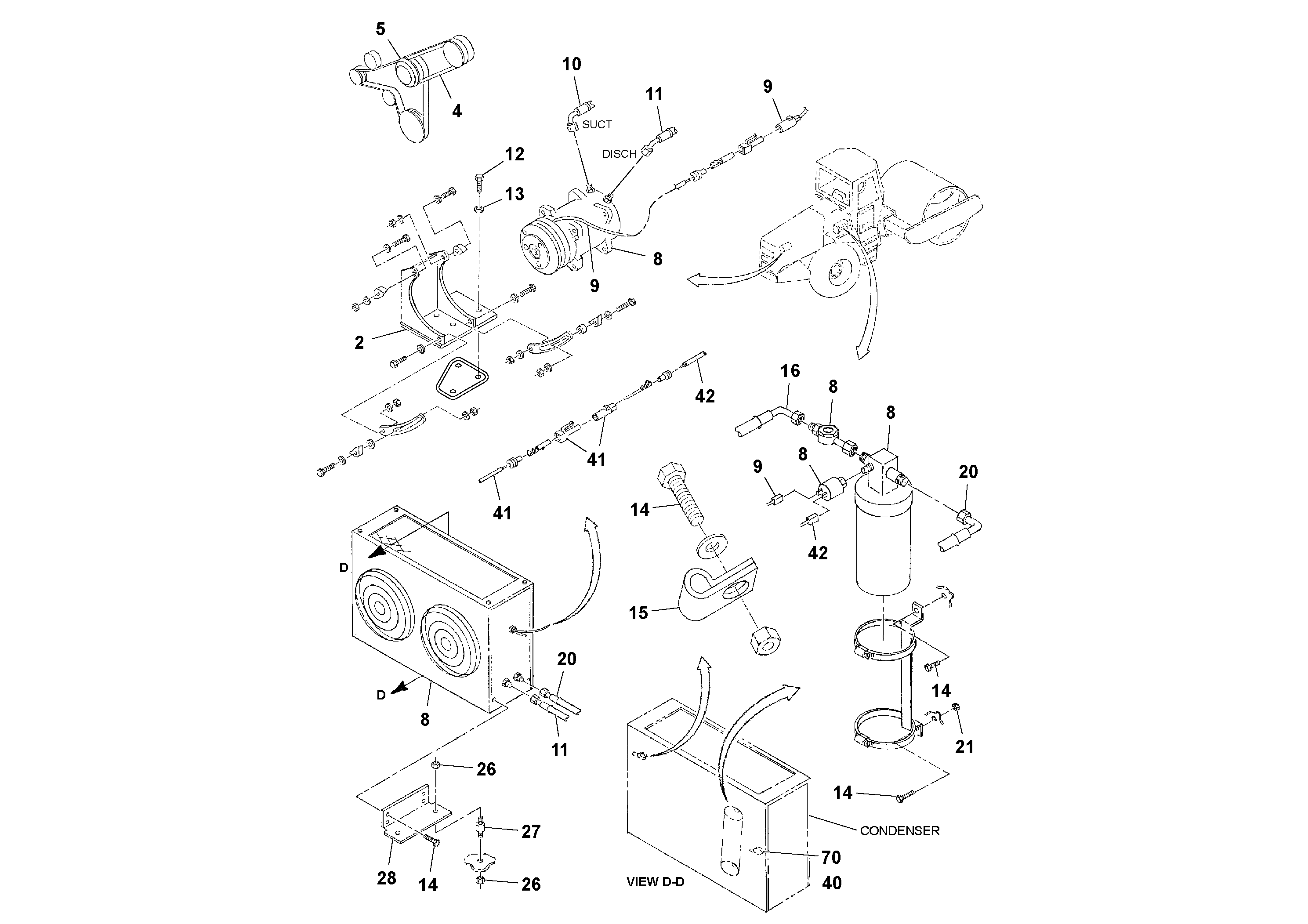 Схема запчастей Volvo SD100C S/N 198060 - - 106032 Cab Heater and A/C Installation 