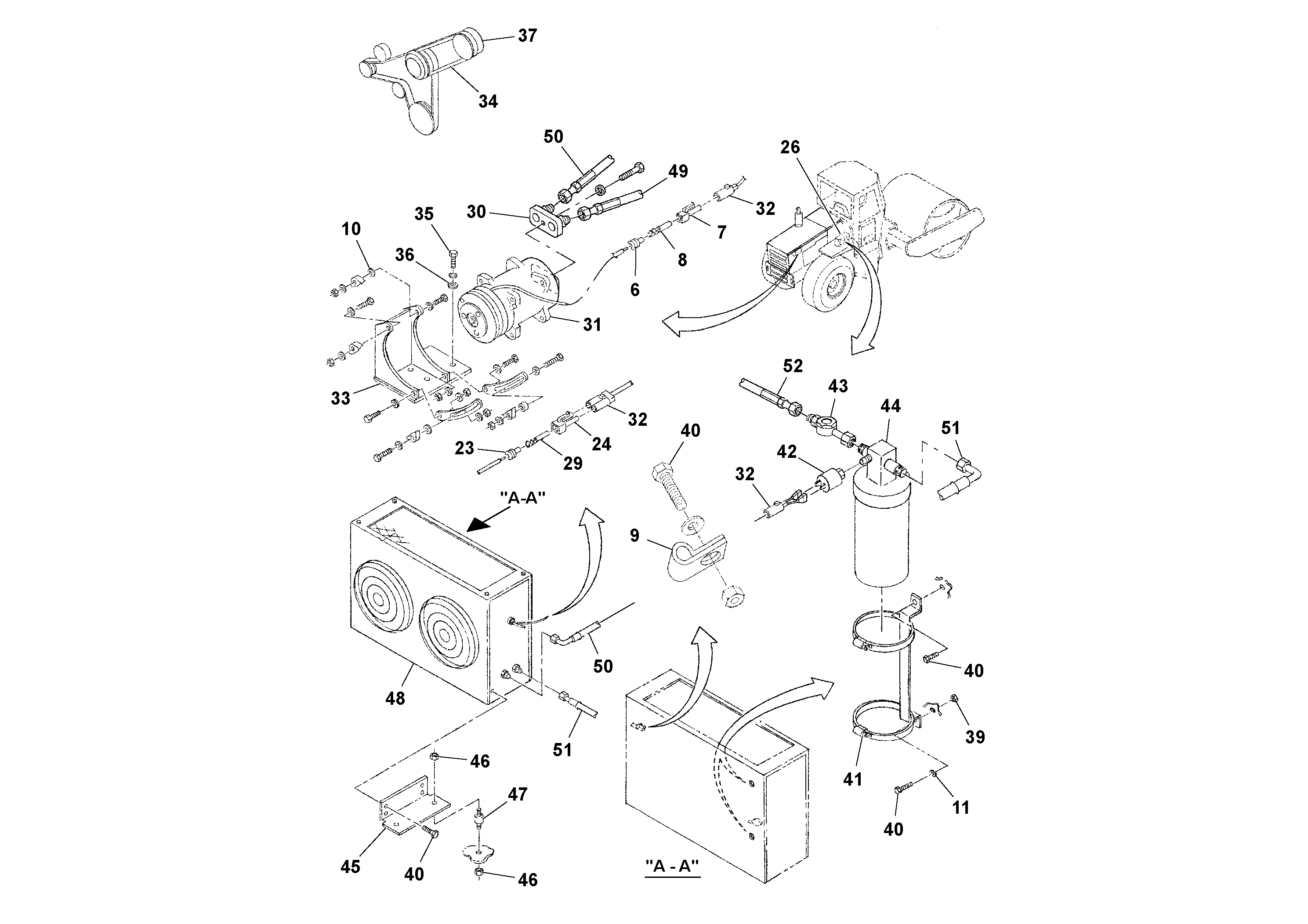 Схема запчастей Volvo SD100C S/N 198060 - - 51240 Cab Heater and A/C Installation 
