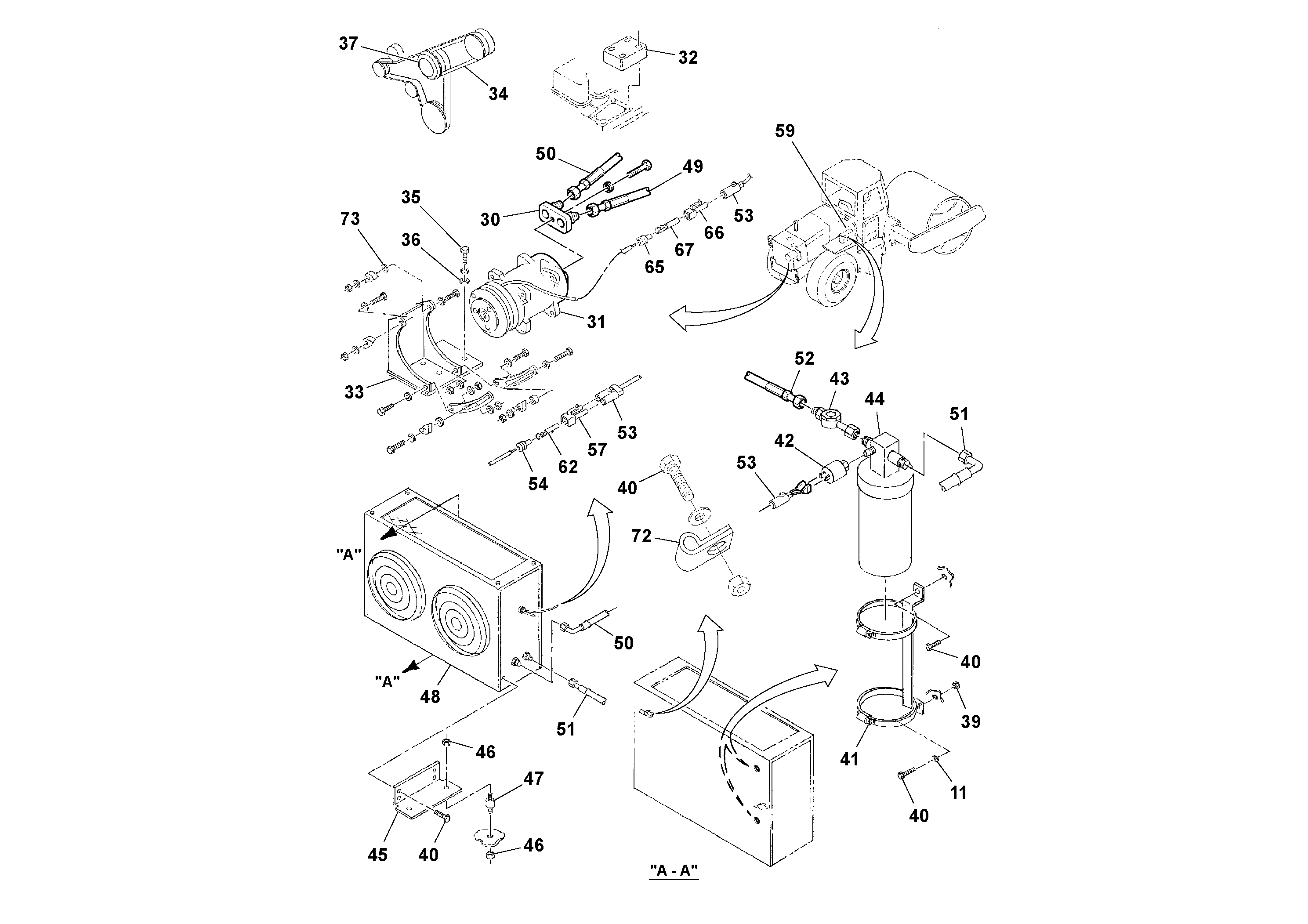 Схема запчастей Volvo SD100C S/N 198060 - - 51245 Cab Heater and A/C Installation 