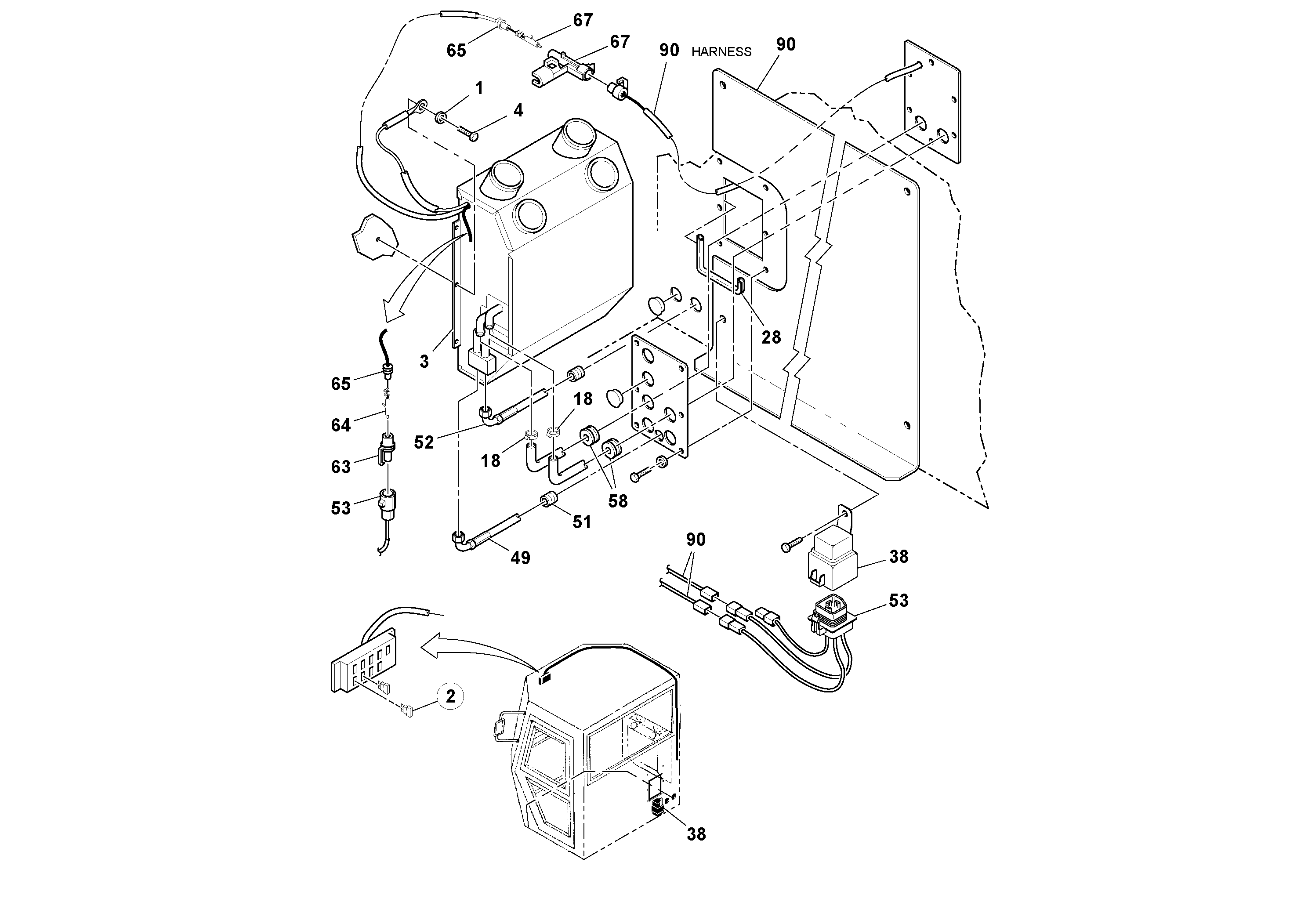 Схема запчастей Volvo SD100C S/N 198060 - - 67448 Cab Heater and A/C Installation 
