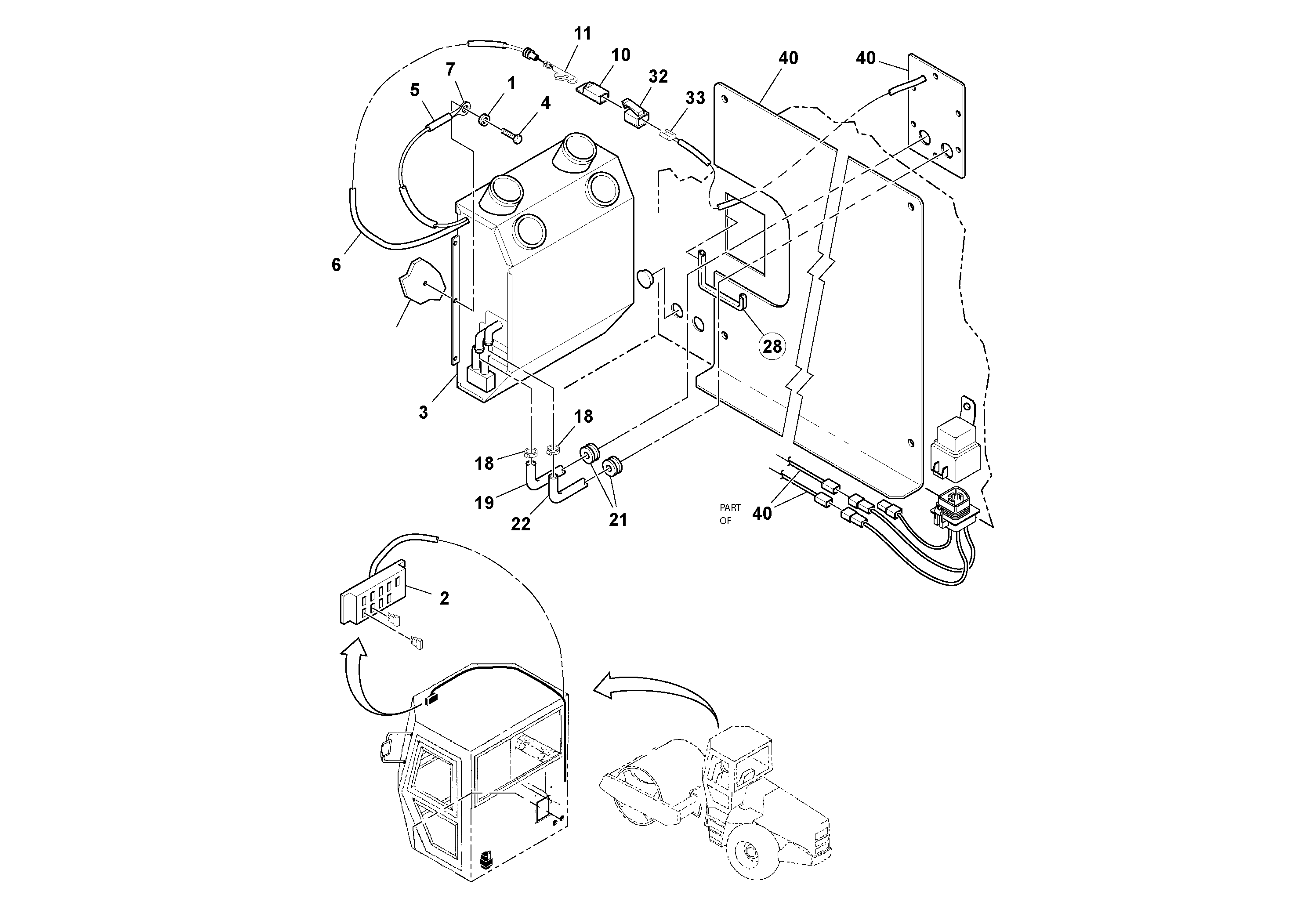 Схема запчастей Volvo SD100C S/N 198060 - - 90068 Cab Heater Installation 