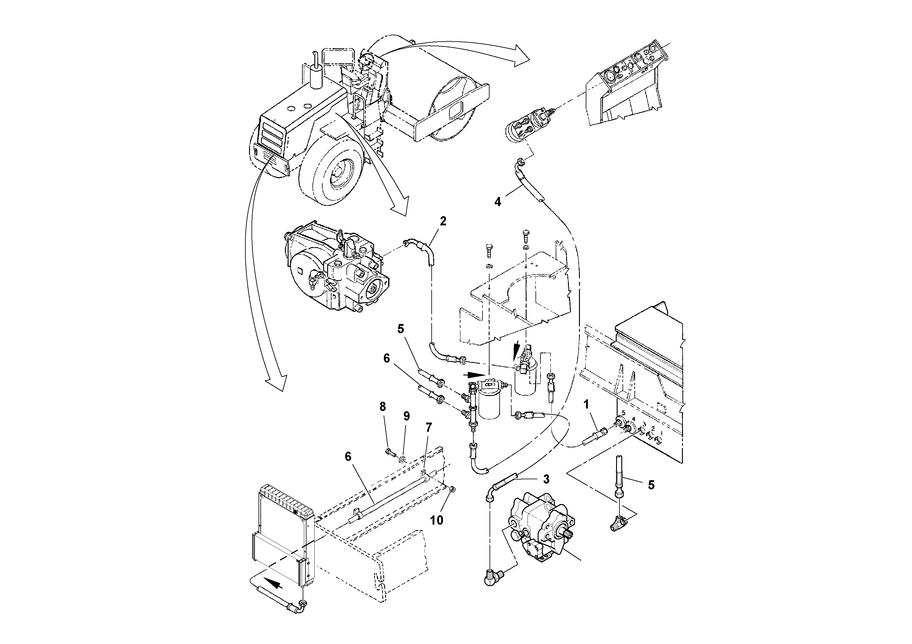 Схема запчастей Volvo SD100C S/N 198060 - - 71052 Filter Hoses Installation 