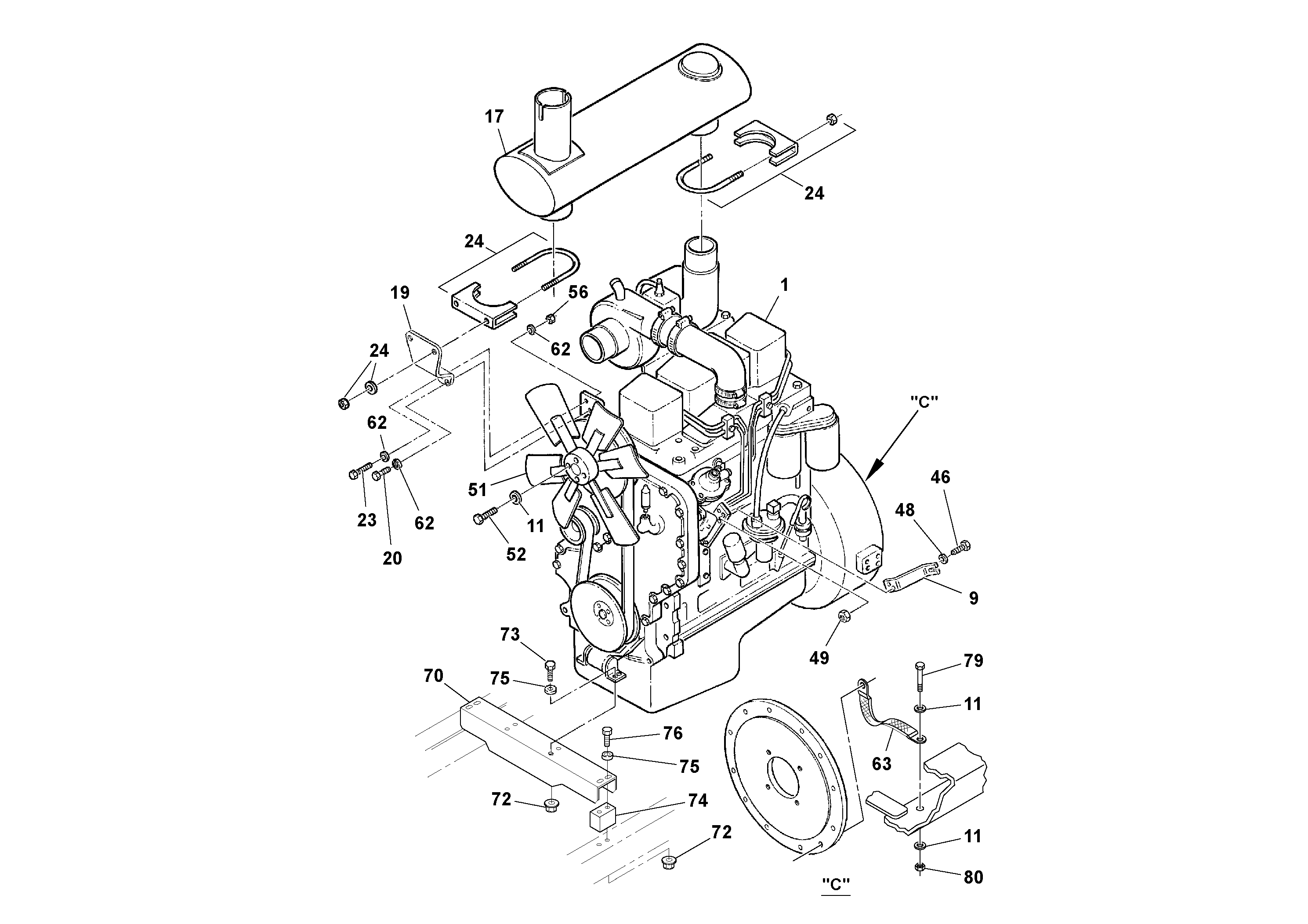 Схема запчастей Volvo SD100C S/N 198060 - - 68078 Engine Installation 