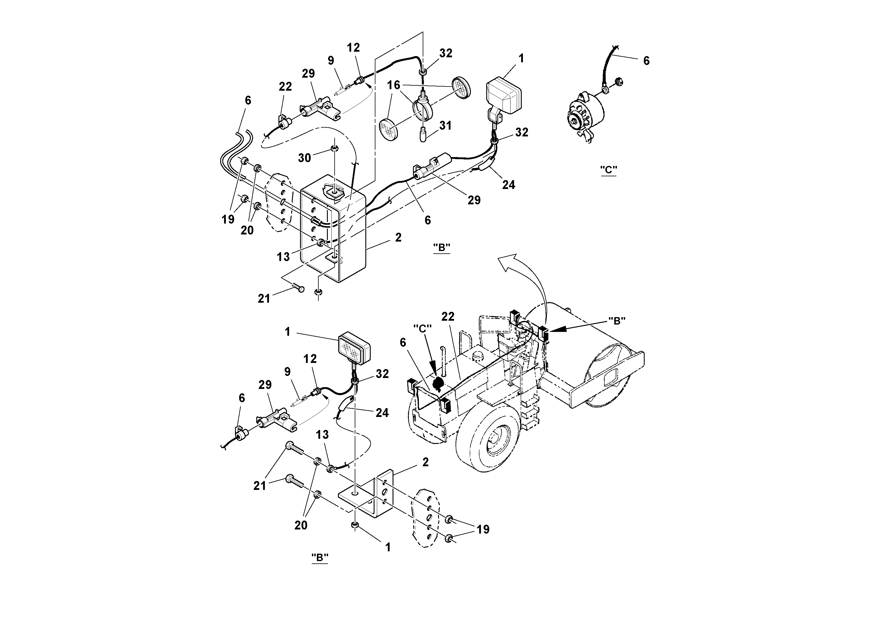 Схема запчастей Volvo SD100C S/N 198060 - - 74261 Flashing Hazard Light/Turn Signal Installation 