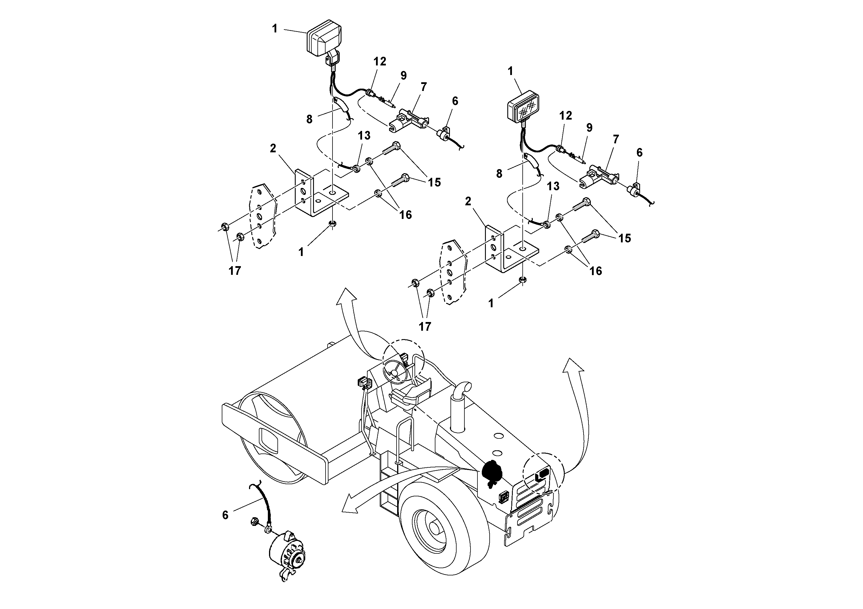 Схема запчастей Volvo SD100C S/N 198060 - - 76234 Flood Light Installation 
