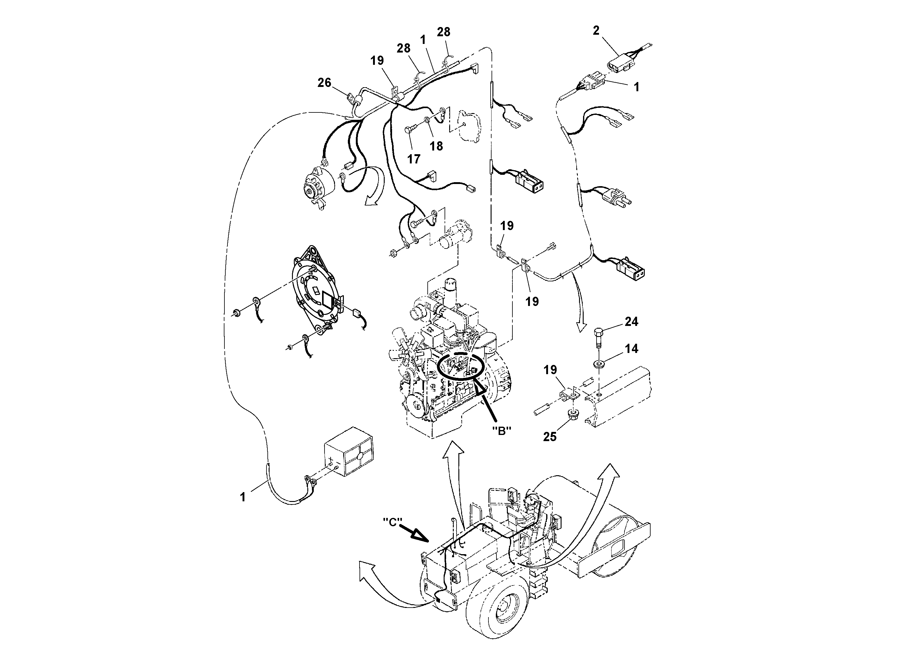 Схема запчастей Volvo SD100C S/N 198060 - - 106811 Cable Harness Installation 