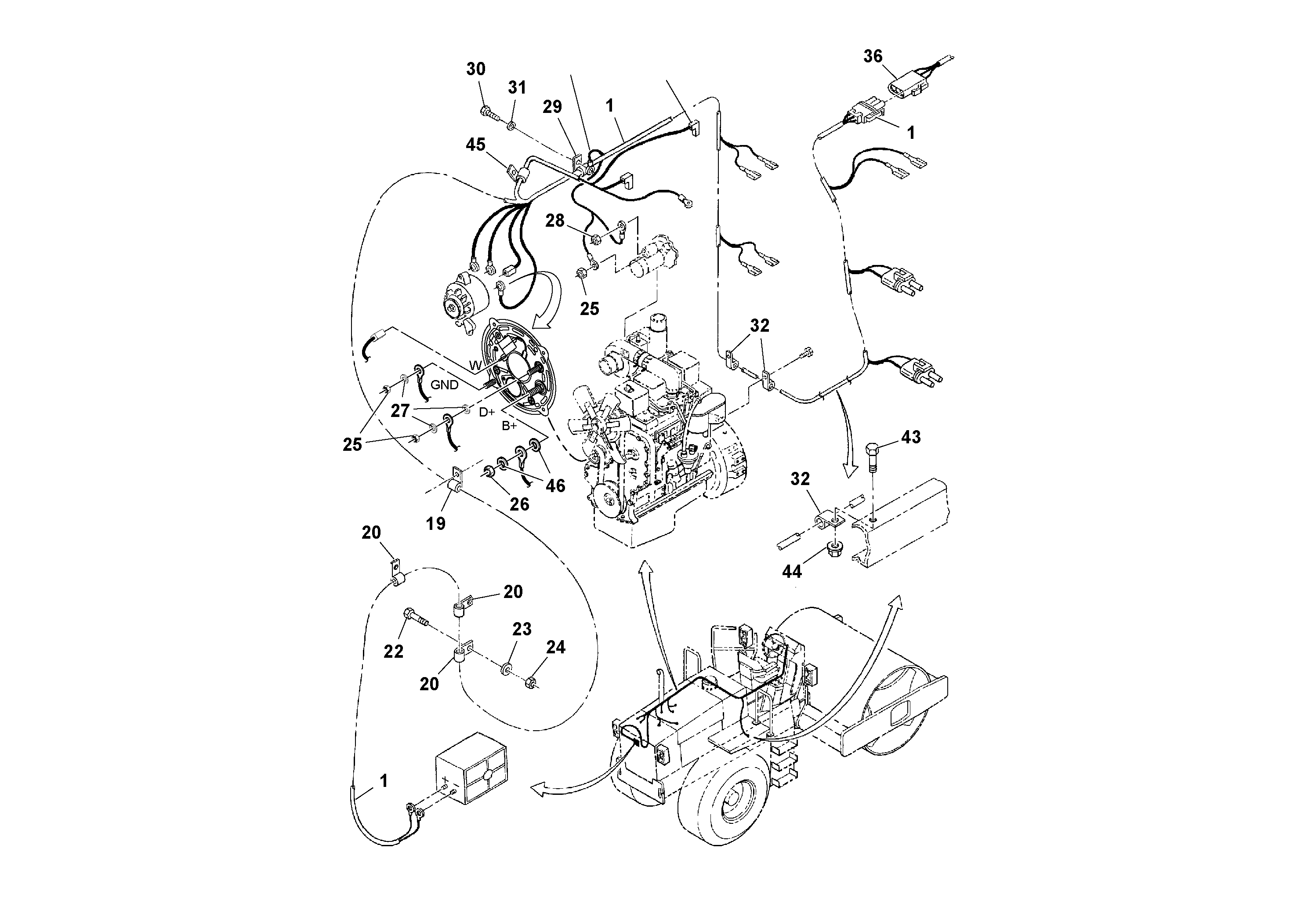 Схема запчастей Volvo SD100C S/N 198060 - - 70179 Cable Harness Installation 