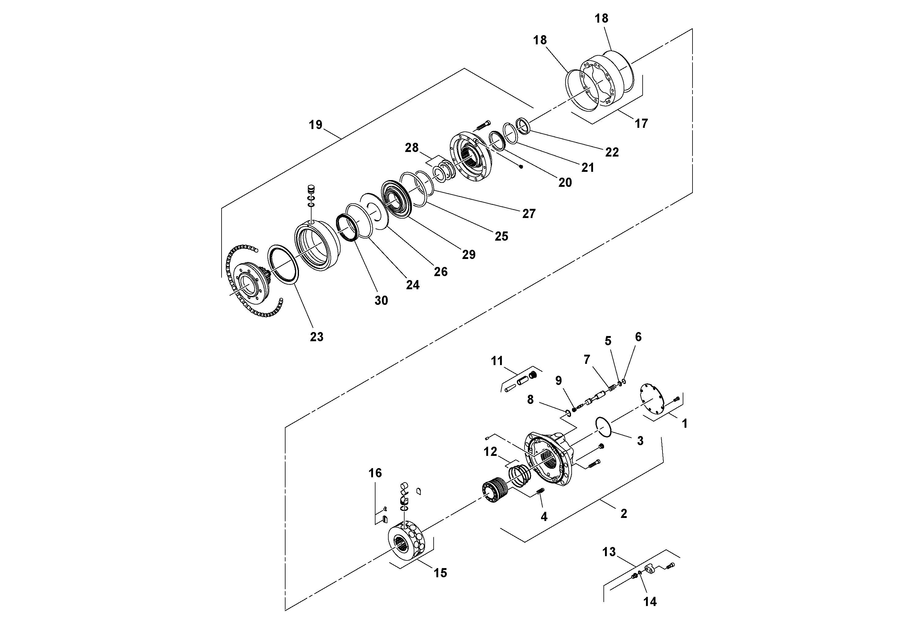 Схема запчастей Volvo SD100C S/N 198060 - - 102972 Drum Drive Motor w/brake 