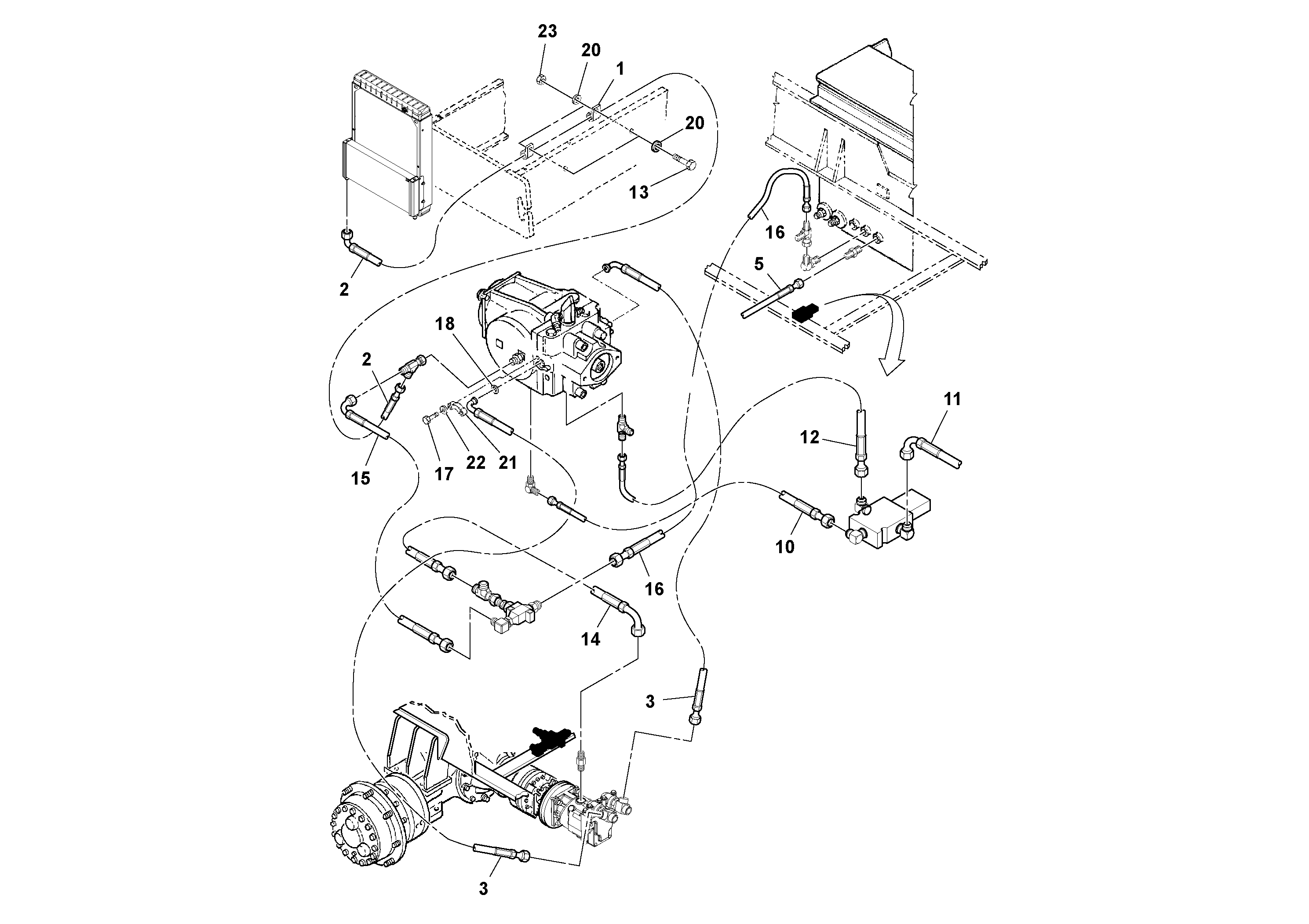 Схема запчастей Volvo SD100C S/N 198060 - - 55082 Traction Hoses 