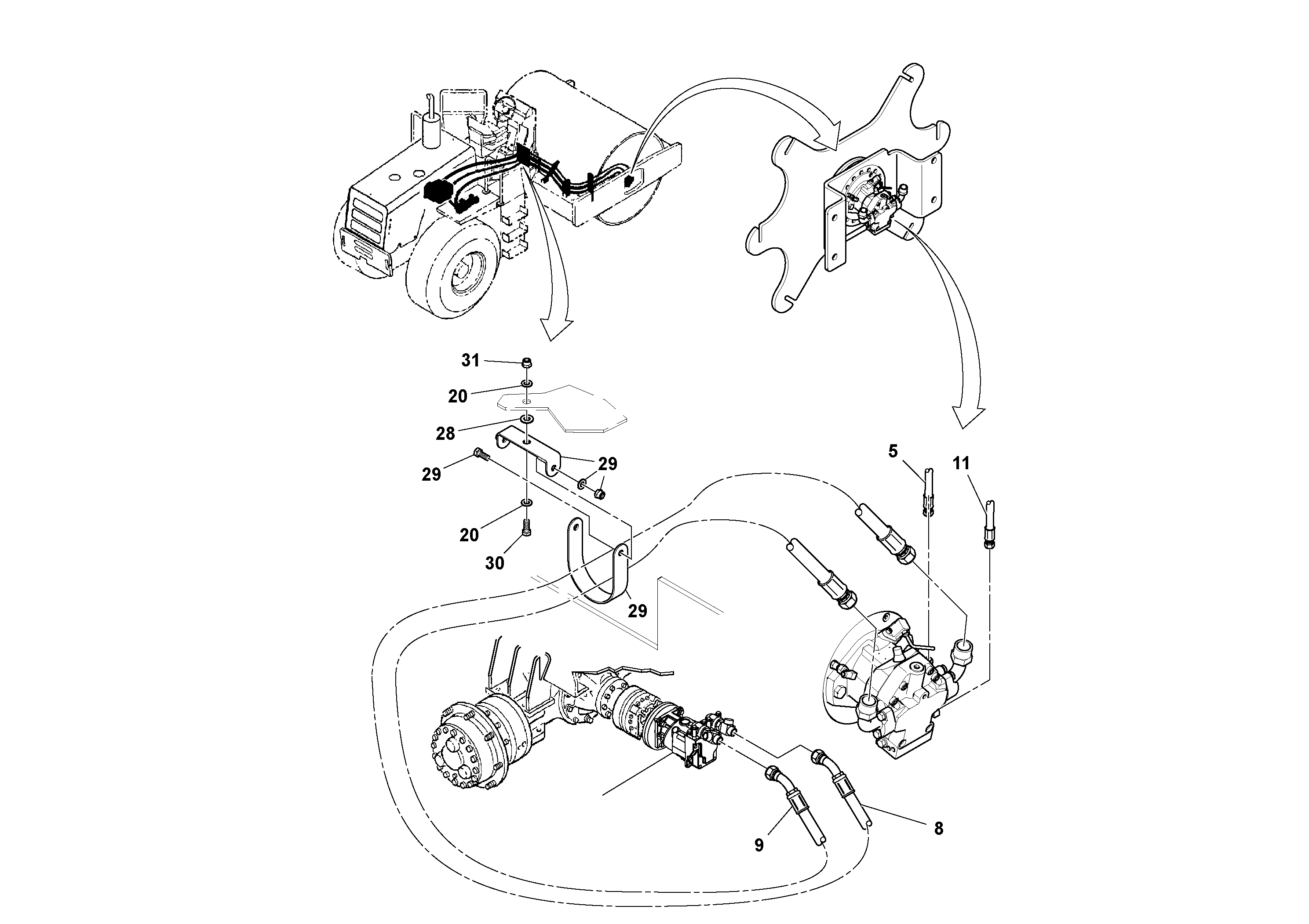 Схема запчастей Volvo SD100C S/N 198060 - - 55083 Traction Hoses Installation 