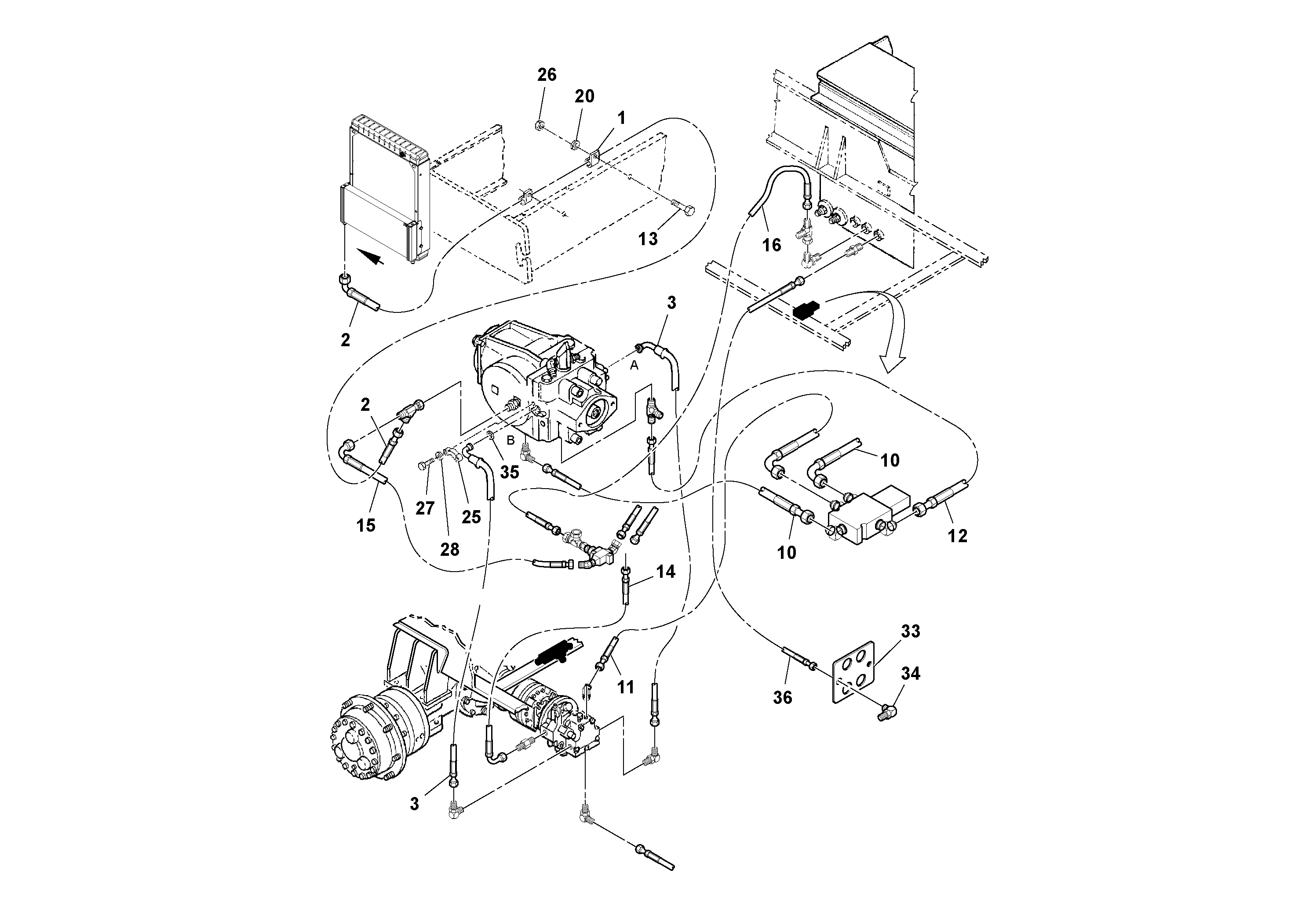 Схема запчастей Volvo SD100C S/N 198060 - - 55084 Traction Hoses Installation 