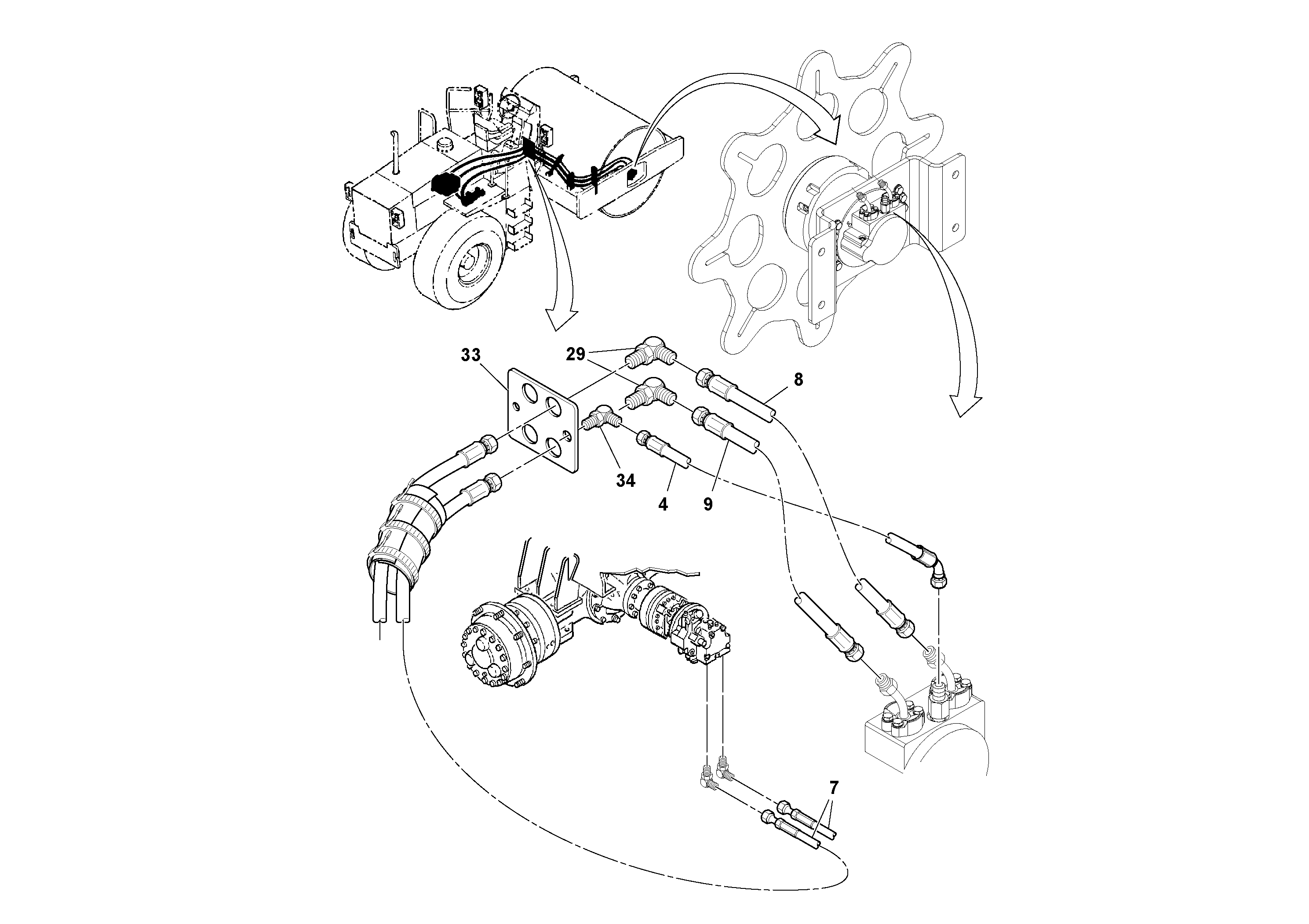 Схема запчастей Volvo SD100C S/N 198060 - - 71592 Traction Hoses Installation 