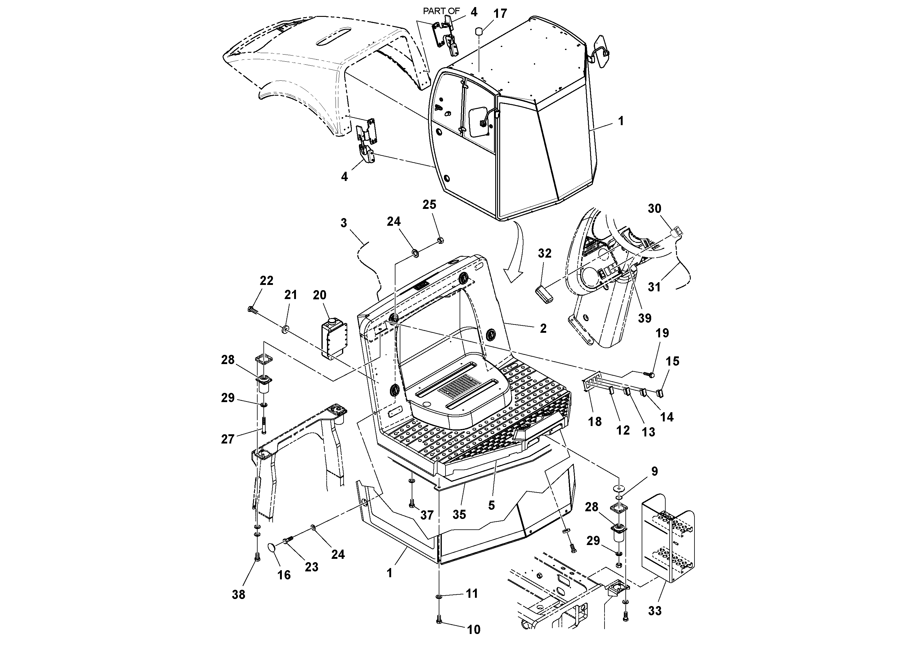 Схема запчастей Volvo SD100D/100F/SD105DX/105F S/N 197389 - - 62591 Pre-cab with Heat and A/C Installation 