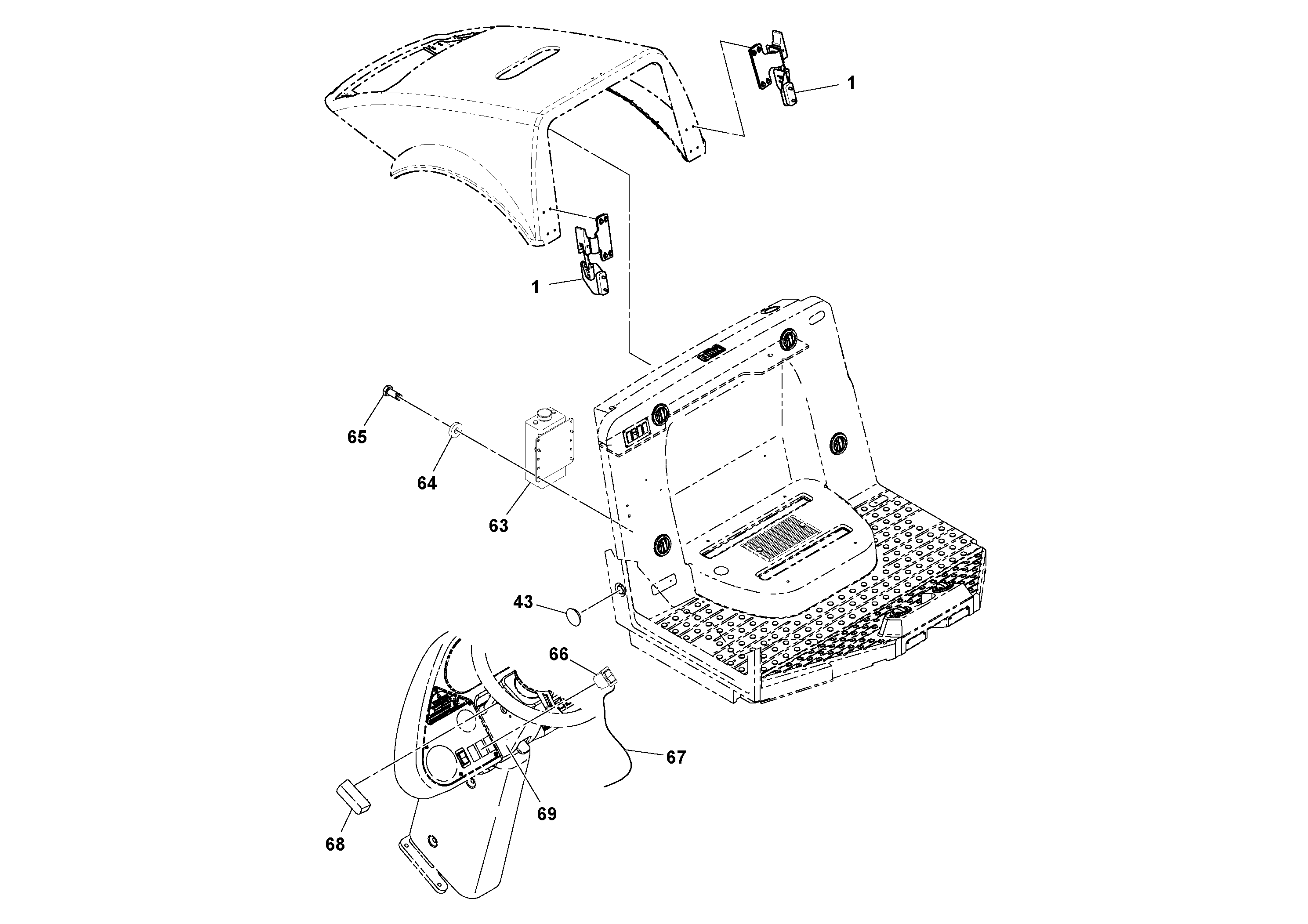 Схема запчастей Volvo SD100D/100F/SD105DX/105F S/N 197389 - - 66623 Cab Installation 