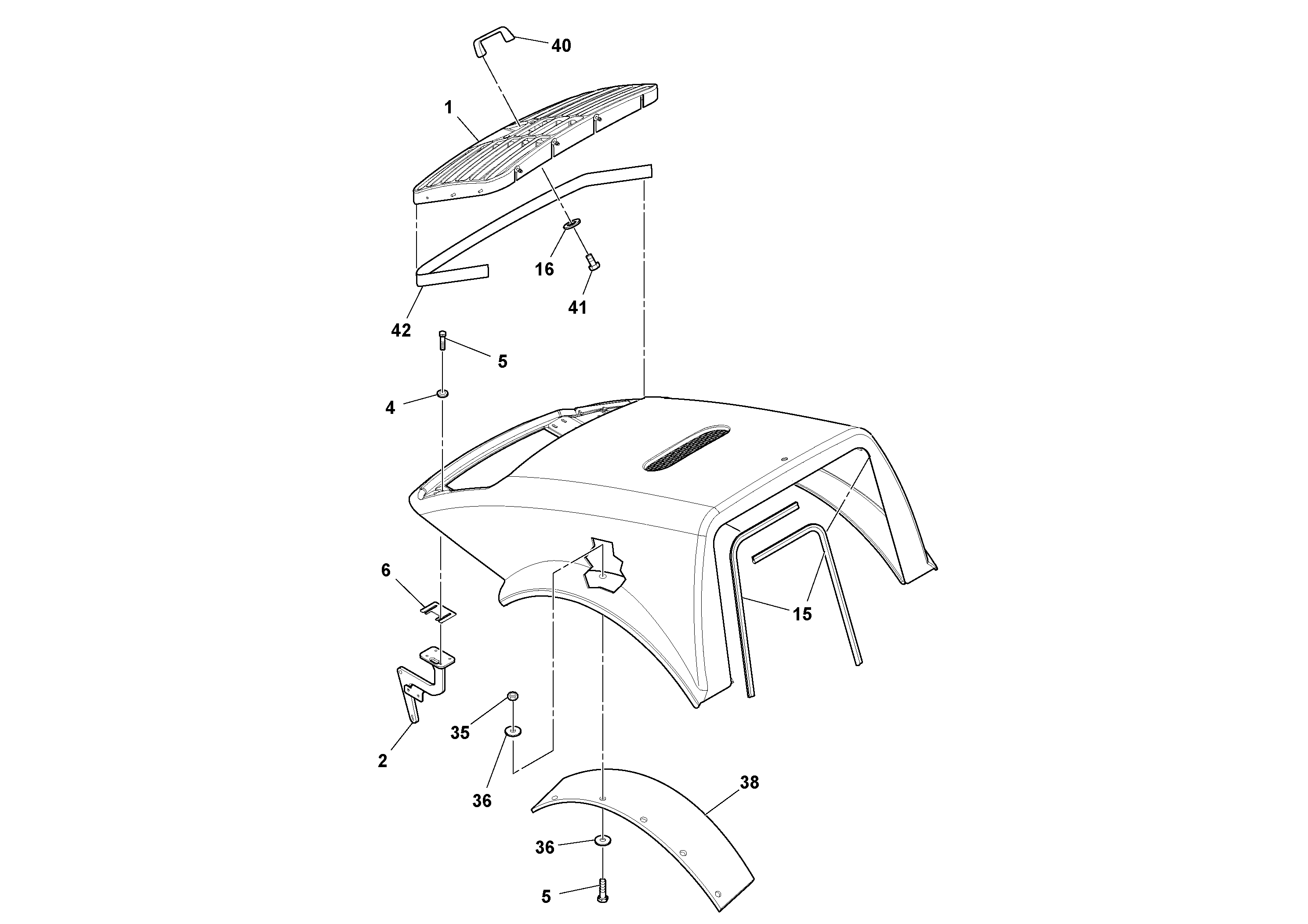 Схема запчастей Volvo SD100D/100F/SD105DX/105F S/N 197389 - - 64122 Hood Installation 