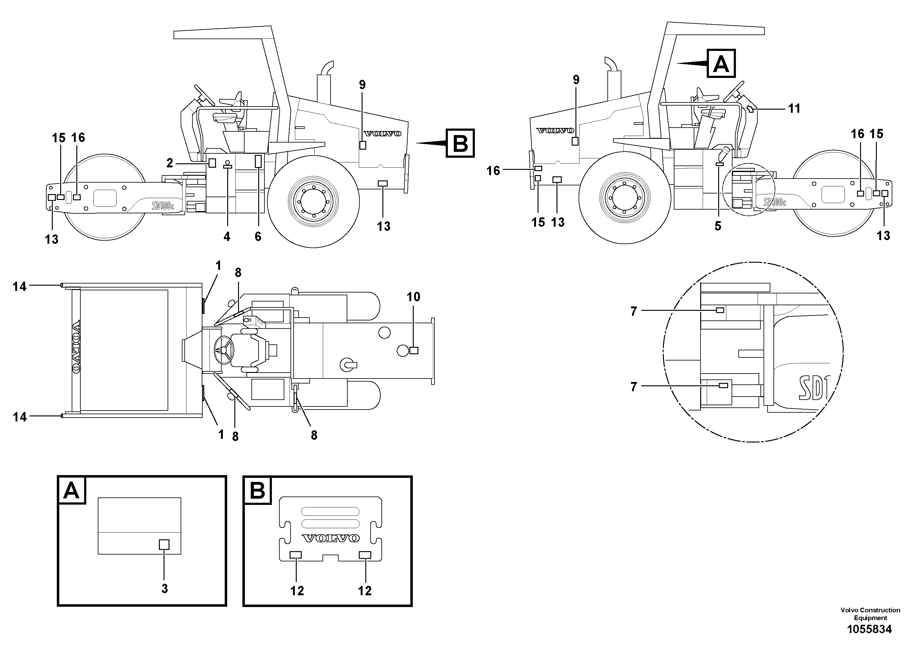 Схема запчастей Volvo SD100D/100F/SD105DX/105F S/N 197389 - - 56007 Decal Installation 