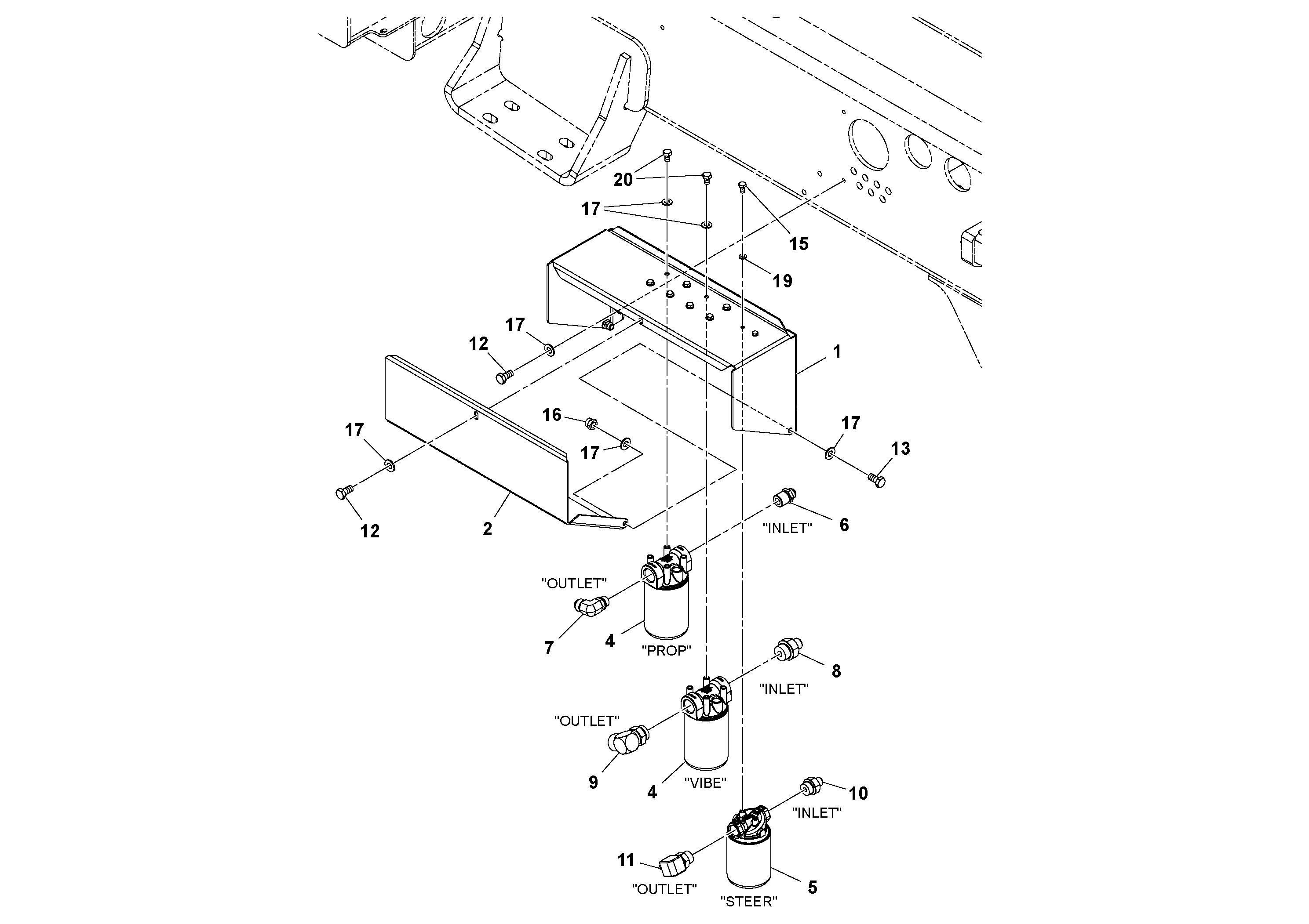 Схема запчастей Volvo SD100D/100F/SD105DX/105F S/N 197389 - - 64154 Hydraulic Filter Installation 