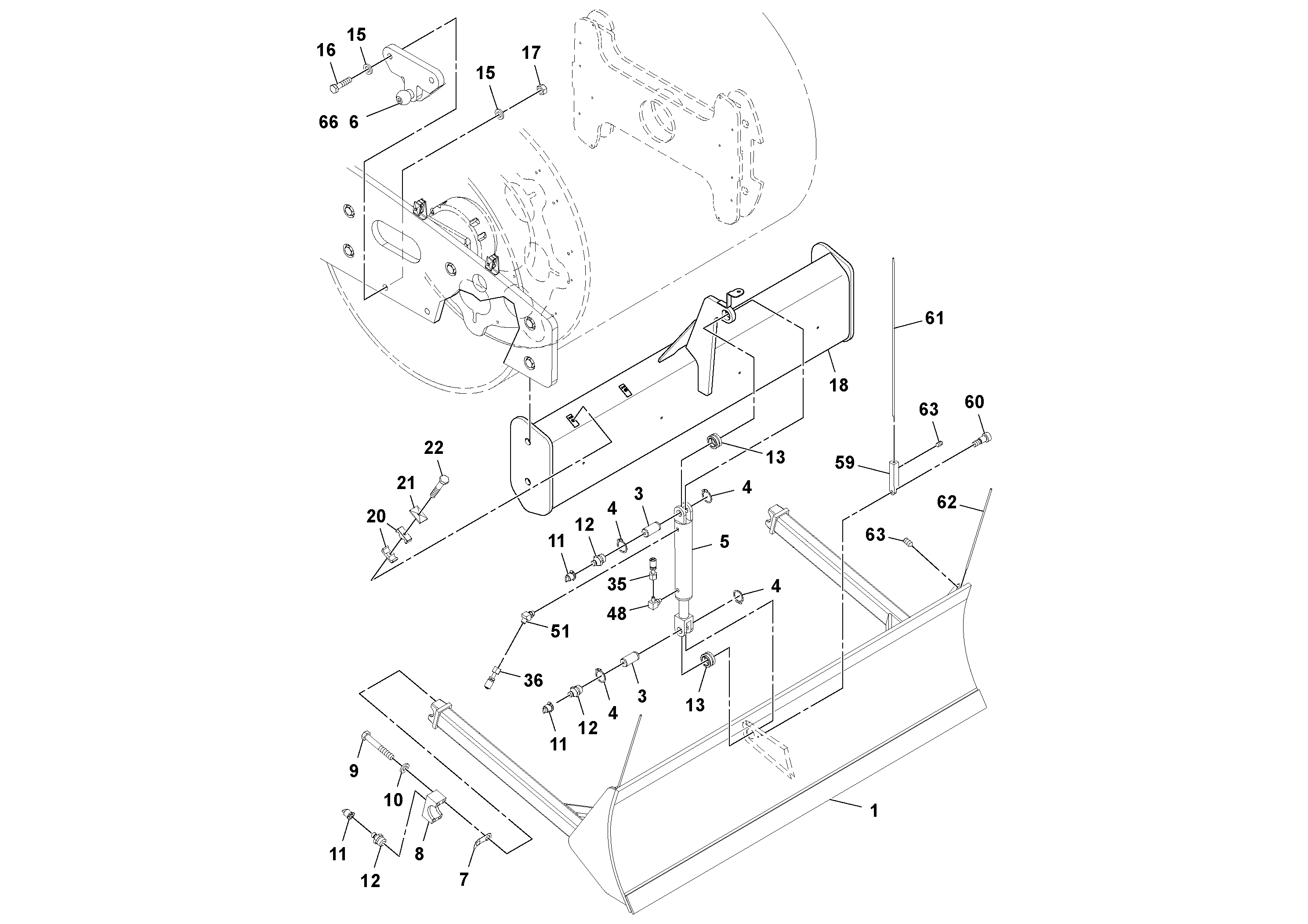 Схема запчастей Volvo SD100D/100F/SD105DX/105F S/N 197389 - - 66276 Leveling Blade Installation 
